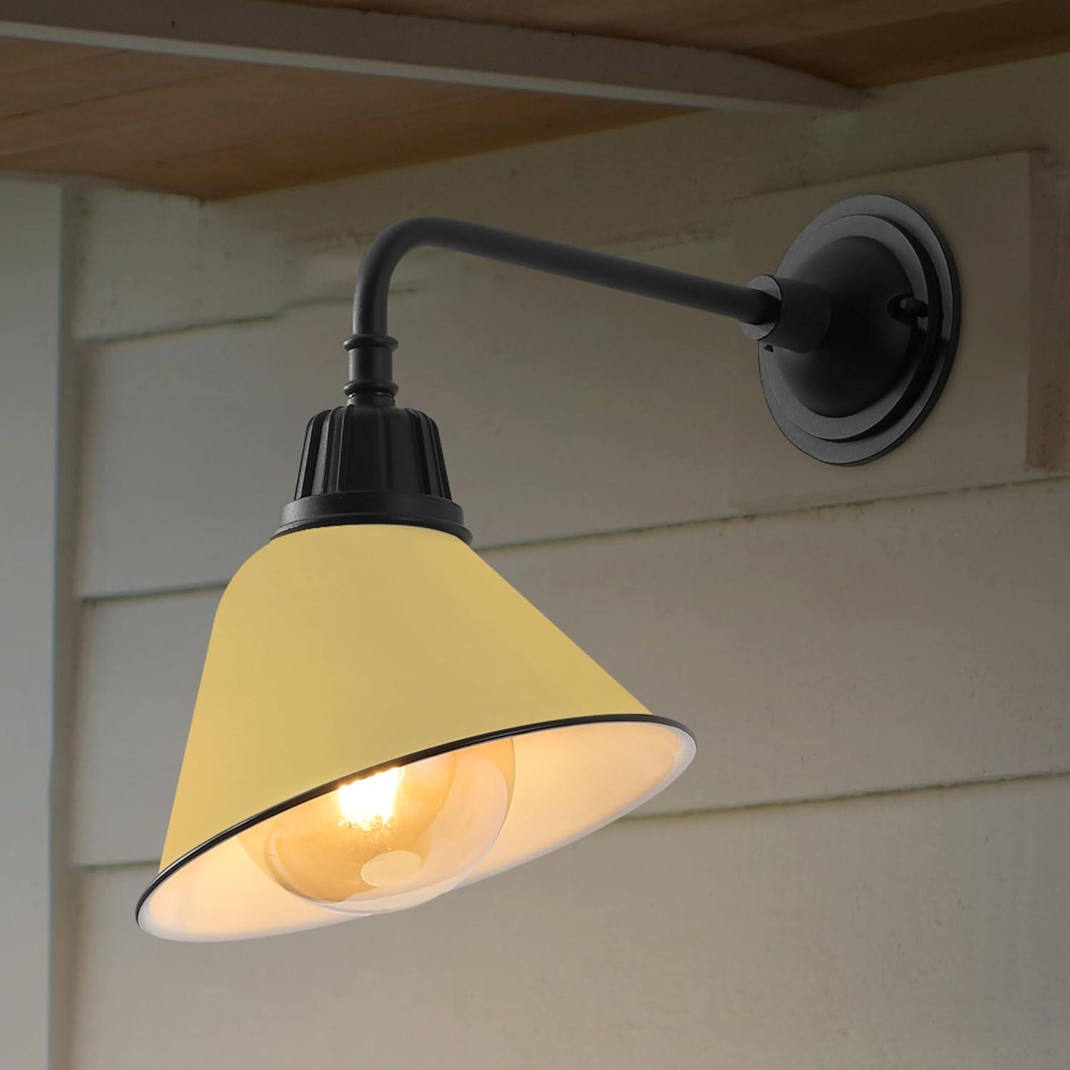 imageJONATHAN Y JYL7612G Croydon 963quot 1Light Farmhouse Industrial IndoorOutdoor Iron LED Gooseneck Arm Outdoor Sconce Metal Bell Shade Vintage Cottage Rustic Porch Patio Yard Barn Wood FinishCopperMatte YellowBlack