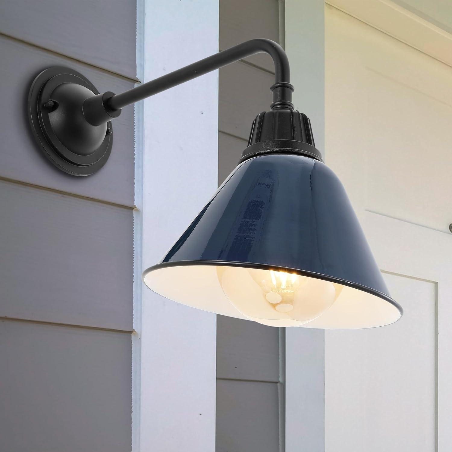 imageJONATHAN Y JYL7612G Croydon 963quot 1Light Farmhouse Industrial IndoorOutdoor Iron LED Gooseneck Arm Outdoor Sconce Metal Bell Shade Vintage Cottage Rustic Porch Patio Yard Barn Wood FinishCopperNavyBlack