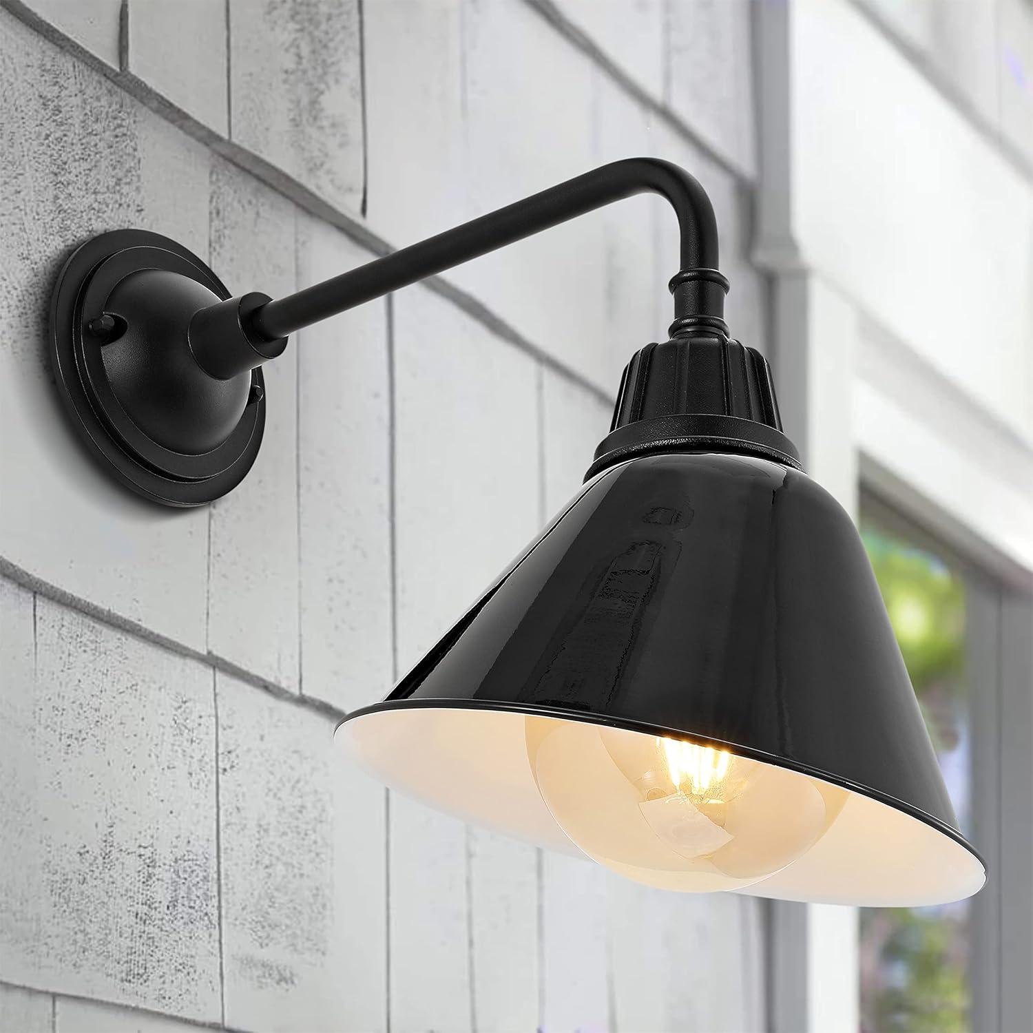 imageJONATHAN Y JYL7612G Croydon 963quot 1Light Farmhouse Industrial IndoorOutdoor Iron LED Gooseneck Arm Outdoor Sconce Metal Bell Shade Vintage Cottage Rustic Porch Patio Yard Barn Wood FinishCopperBlack