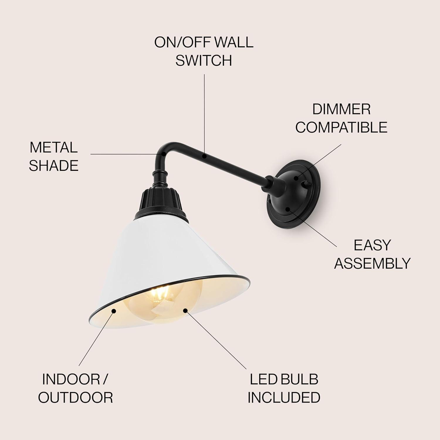 imageJONATHAN Y JYL7612G Croydon 963quot 1Light Farmhouse Industrial IndoorOutdoor Iron LED Gooseneck Arm Outdoor Sconce Metal Bell Shade Vintage Cottage Rustic Porch Patio Yard Barn Wood FinishCopperWhiteBlack