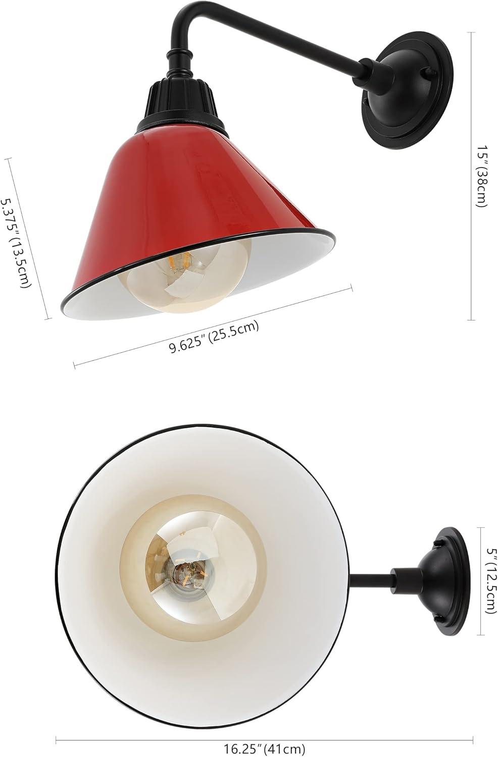 imageJONATHAN Y JYL7612G Croydon 963quot 1Light Farmhouse Industrial IndoorOutdoor Iron LED Gooseneck Arm Outdoor Sconce Metal Bell Shade Vintage Cottage Rustic Porch Patio Yard Barn Wood FinishCopperRedBlack