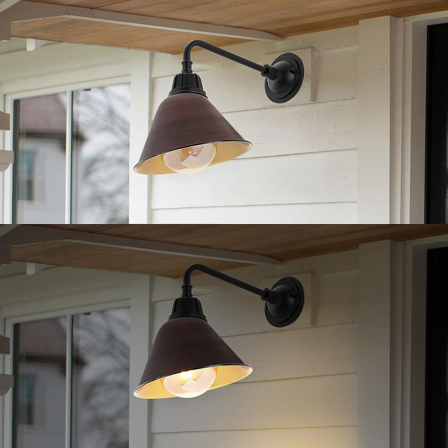imageJONATHAN Y JYL7612G Croydon 963quot 1Light Farmhouse Industrial IndoorOutdoor Iron LED Gooseneck Arm Outdoor Sconce Metal Bell Shade Vintage Cottage Rustic Porch Patio Yard Barn Wood FinishCopperWood FinishBlack