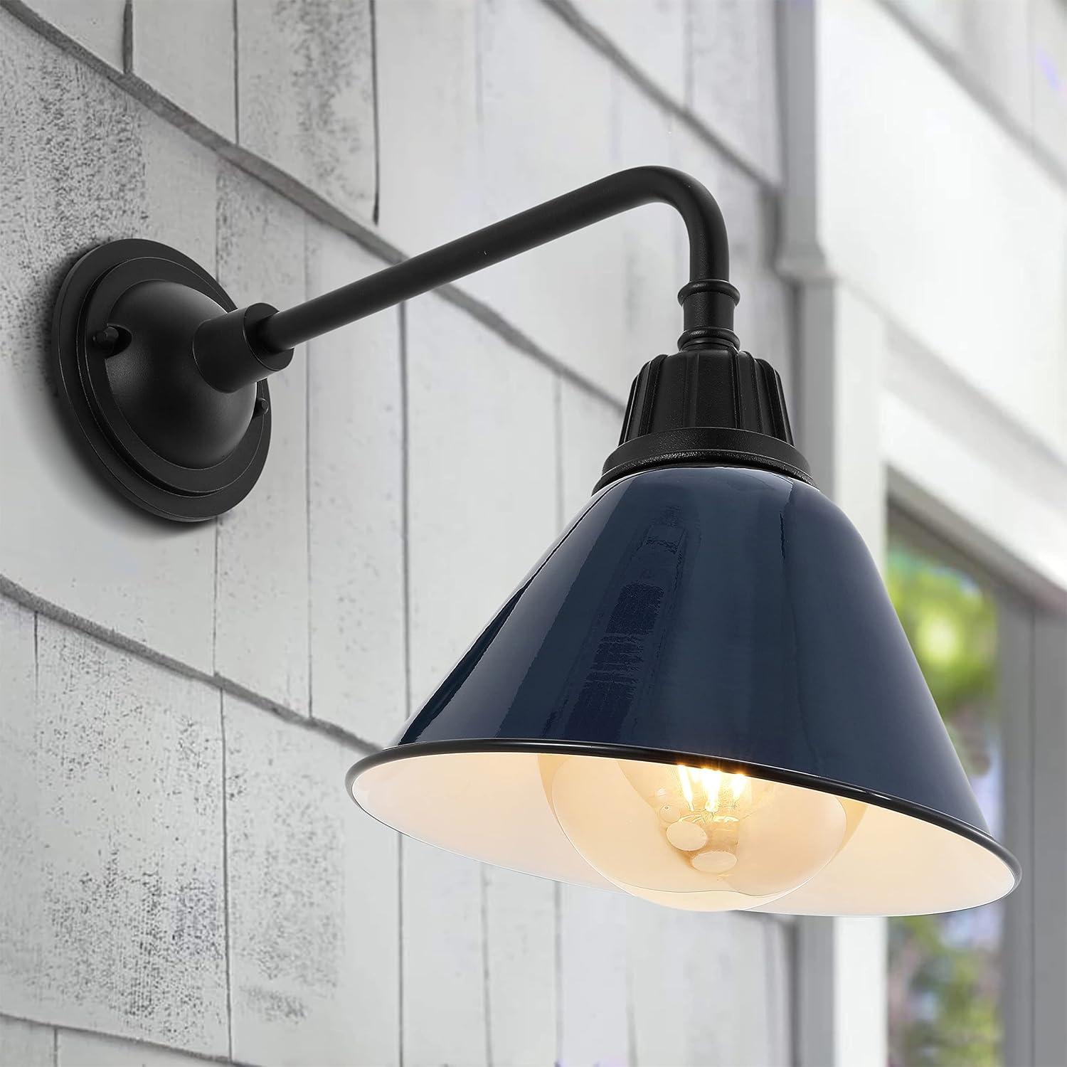 imageJONATHAN Y JYL7612G Croydon 963quot 1Light Farmhouse Industrial IndoorOutdoor Iron LED Gooseneck Arm Outdoor Sconce Metal Bell Shade Vintage Cottage Rustic Porch Patio Yard Barn Wood FinishCopperNavyBlack