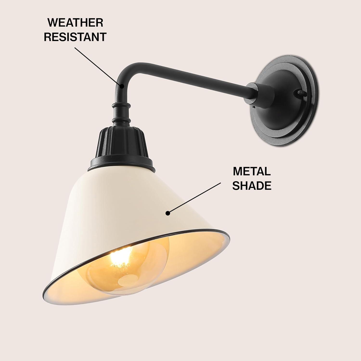 imageJONATHAN Y JYL7612G Croydon 963quot 1Light Farmhouse Industrial IndoorOutdoor Iron LED Gooseneck Arm Outdoor Sconce Metal Bell Shade Vintage Cottage Rustic Porch Patio Yard Barn Wood FinishCopperMatte AlmondBlack