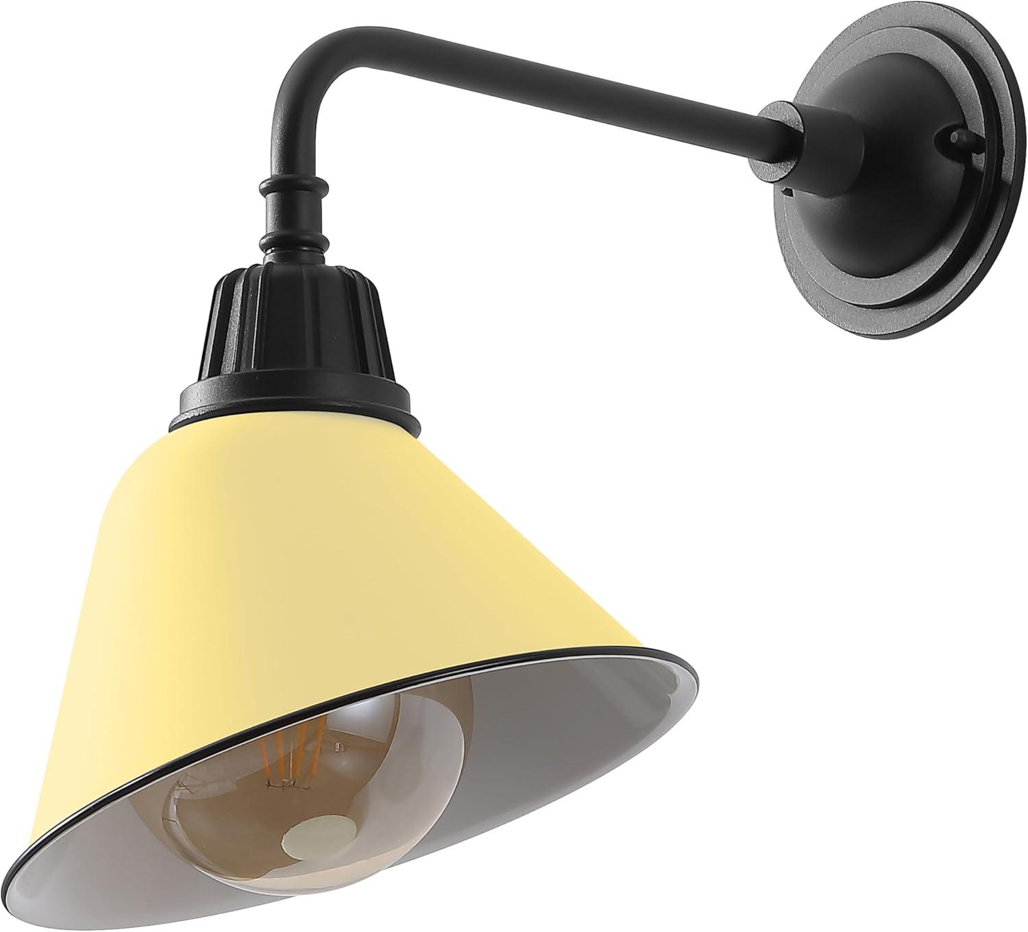 imageJONATHAN Y JYL7612G Croydon 963quot 1Light Farmhouse Industrial IndoorOutdoor Iron LED Gooseneck Arm Outdoor Sconce Metal Bell Shade Vintage Cottage Rustic Porch Patio Yard Barn Wood FinishCopperMatte YellowBlack