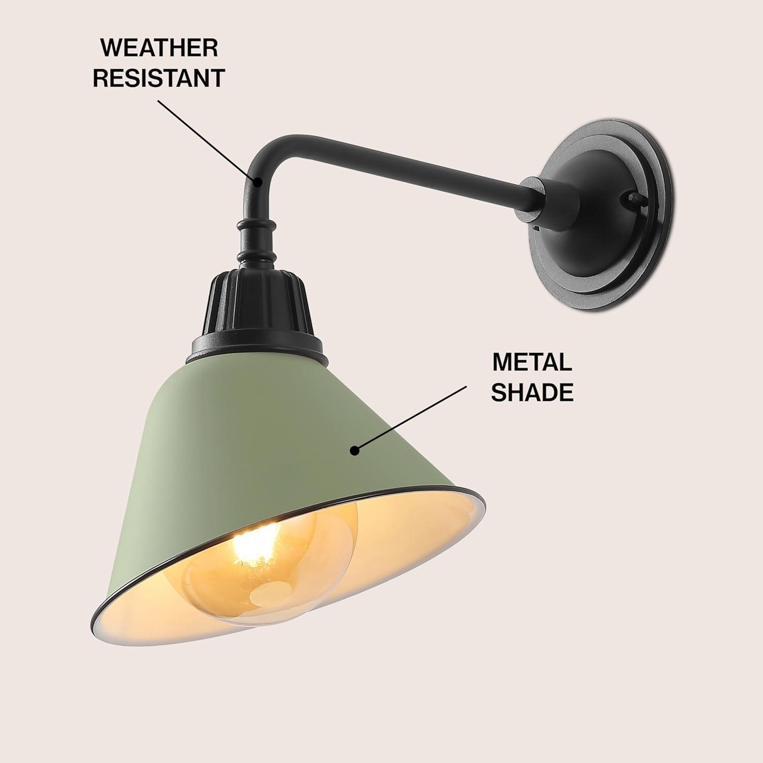 imageJONATHAN Y JYL7612G Croydon 963quot 1Light Farmhouse Industrial IndoorOutdoor Iron LED Gooseneck Arm Outdoor Sconce Metal Bell Shade Vintage Cottage Rustic Porch Patio Yard Barn Wood FinishCopperMatte Olive GreenBlack