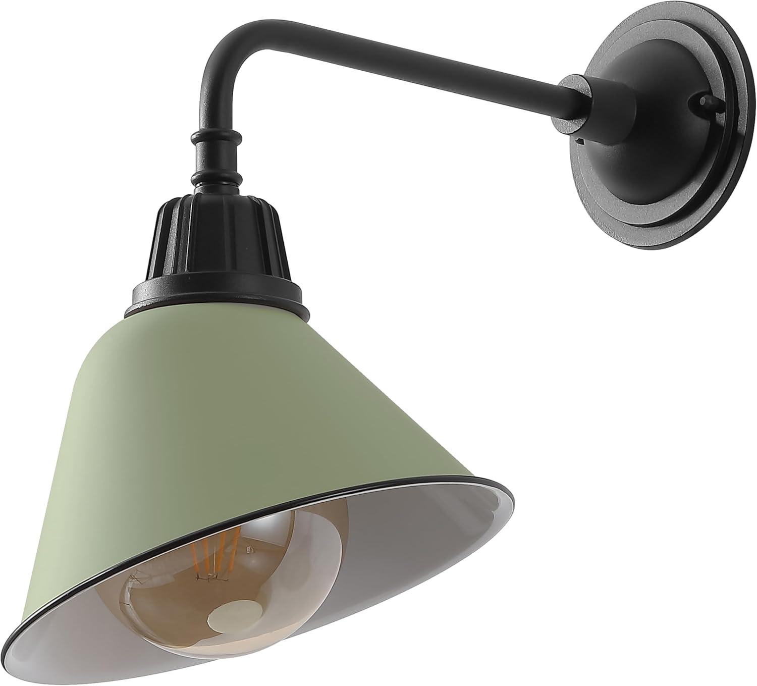 imageJONATHAN Y JYL7612G Croydon 963quot 1Light Farmhouse Industrial IndoorOutdoor Iron LED Gooseneck Arm Outdoor Sconce Metal Bell Shade Vintage Cottage Rustic Porch Patio Yard Barn Wood FinishCopperMatte Olive GreenBlack