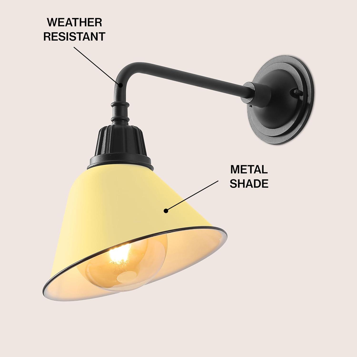 imageJONATHAN Y JYL7612G Croydon 963quot 1Light Farmhouse Industrial IndoorOutdoor Iron LED Gooseneck Arm Outdoor Sconce Metal Bell Shade Vintage Cottage Rustic Porch Patio Yard Barn Wood FinishCopperMatte YellowBlack