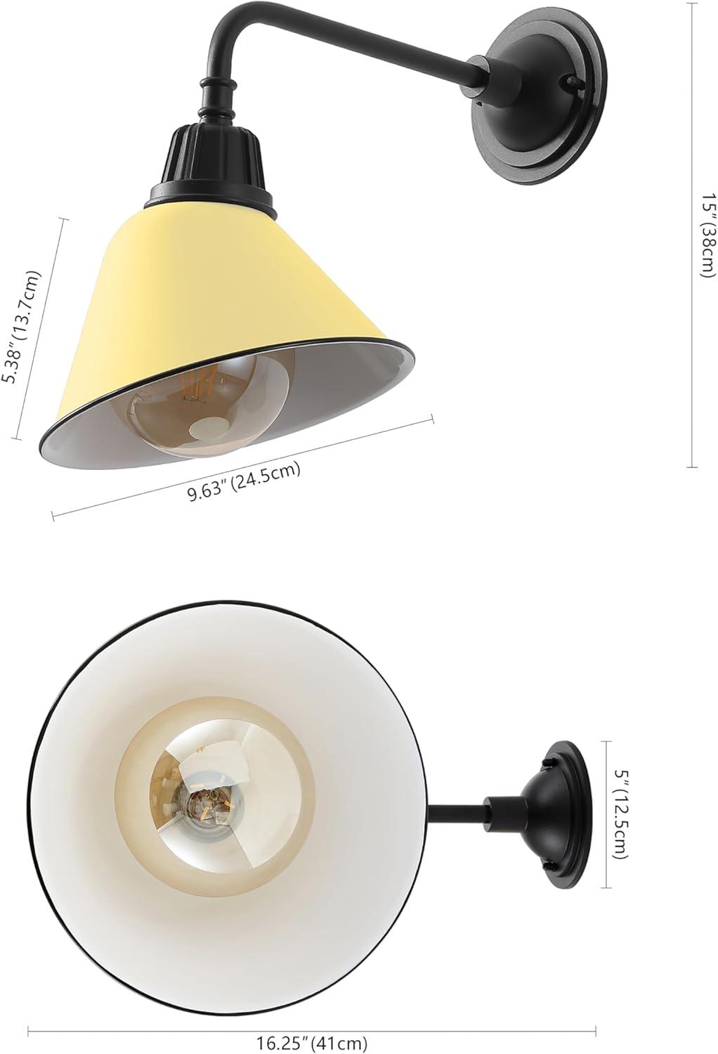 imageJONATHAN Y JYL7612G Croydon 963quot 1Light Farmhouse Industrial IndoorOutdoor Iron LED Gooseneck Arm Outdoor Sconce Metal Bell Shade Vintage Cottage Rustic Porch Patio Yard Barn Wood FinishCopperMatte YellowBlack