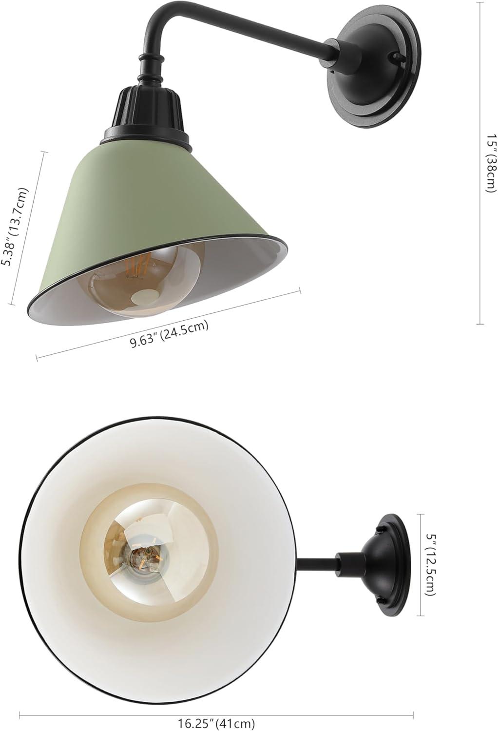 imageJONATHAN Y JYL7612G Croydon 963quot 1Light Farmhouse Industrial IndoorOutdoor Iron LED Gooseneck Arm Outdoor Sconce Metal Bell Shade Vintage Cottage Rustic Porch Patio Yard Barn Wood FinishCopperMatte Olive GreenBlack