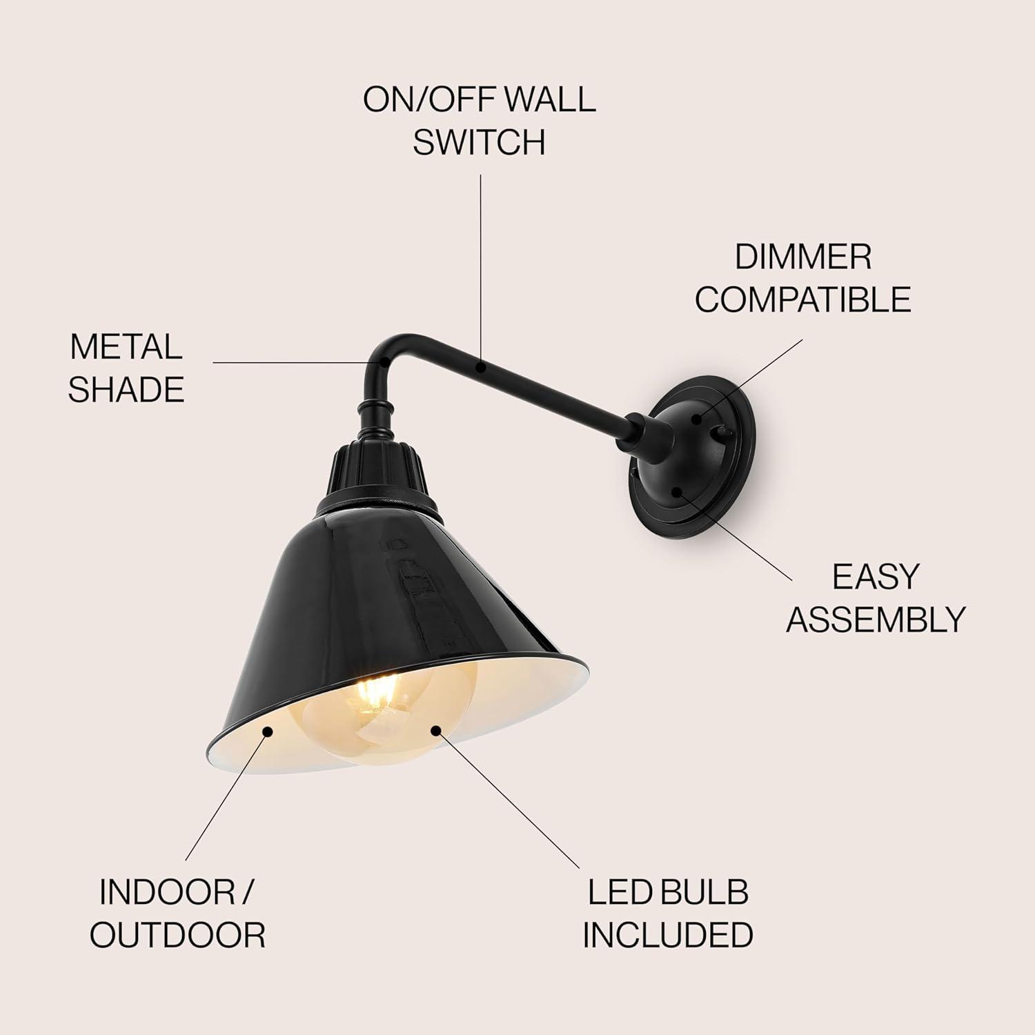 imageJONATHAN Y JYL7612G Croydon 963quot 1Light Farmhouse Industrial IndoorOutdoor Iron LED Gooseneck Arm Outdoor Sconce Metal Bell Shade Vintage Cottage Rustic Porch Patio Yard Barn Wood FinishCopperBlack