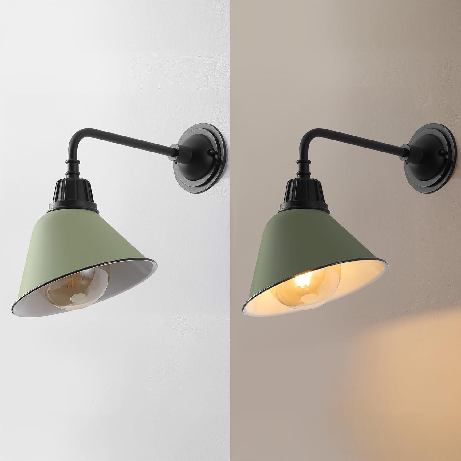 imageJONATHAN Y JYL7612G Croydon 963quot 1Light Farmhouse Industrial IndoorOutdoor Iron LED Gooseneck Arm Outdoor Sconce Metal Bell Shade Vintage Cottage Rustic Porch Patio Yard Barn Wood FinishCopperMatte Olive GreenBlack