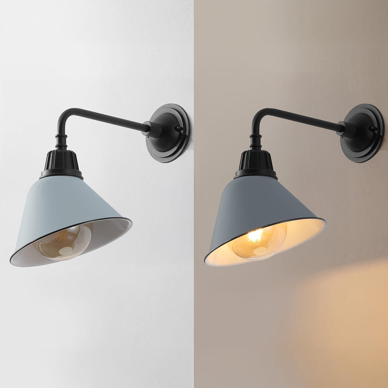 imageJONATHAN Y JYL7612G Croydon 963quot 1Light Farmhouse Industrial IndoorOutdoor Iron LED Gooseneck Arm Outdoor Sconce Metal Bell Shade Vintage Cottage Rustic Porch Patio Yard Barn Wood FinishCopperMatte Silver BlueBlack