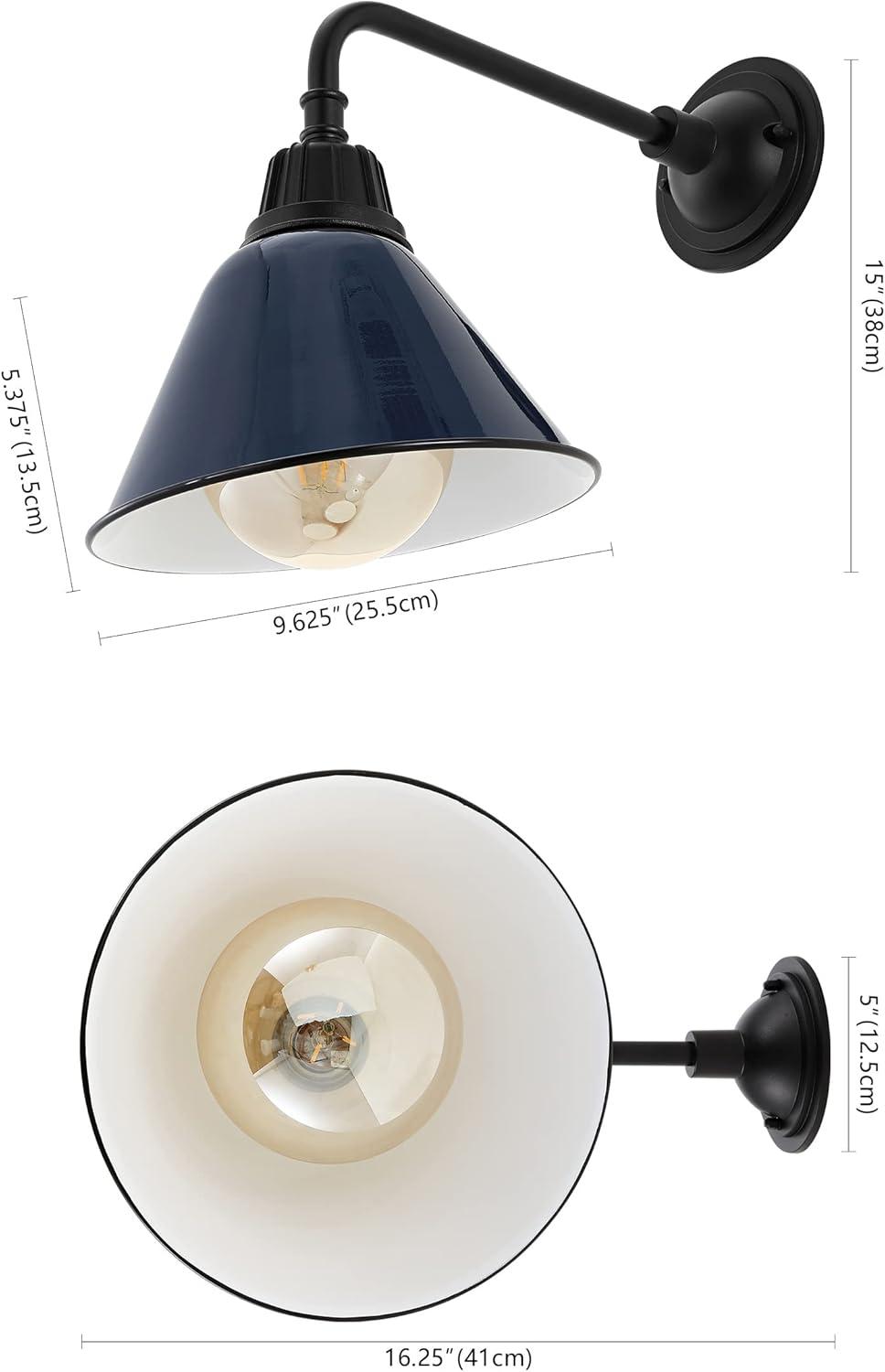 imageJONATHAN Y JYL7612G Croydon 963quot 1Light Farmhouse Industrial IndoorOutdoor Iron LED Gooseneck Arm Outdoor Sconce Metal Bell Shade Vintage Cottage Rustic Porch Patio Yard Barn Wood FinishCopperNavyBlack