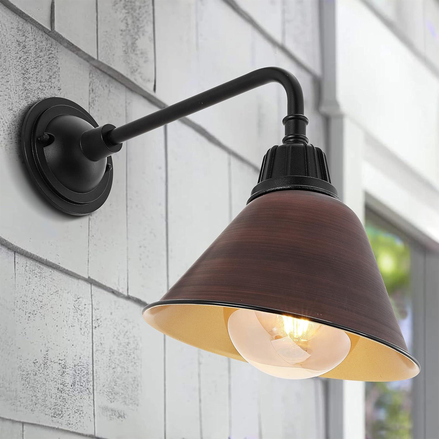 imageJONATHAN Y JYL7612G Croydon 963quot 1Light Farmhouse Industrial IndoorOutdoor Iron LED Gooseneck Arm Outdoor Sconce Metal Bell Shade Vintage Cottage Rustic Porch Patio Yard Barn Wood FinishCopperWood FinishBlack