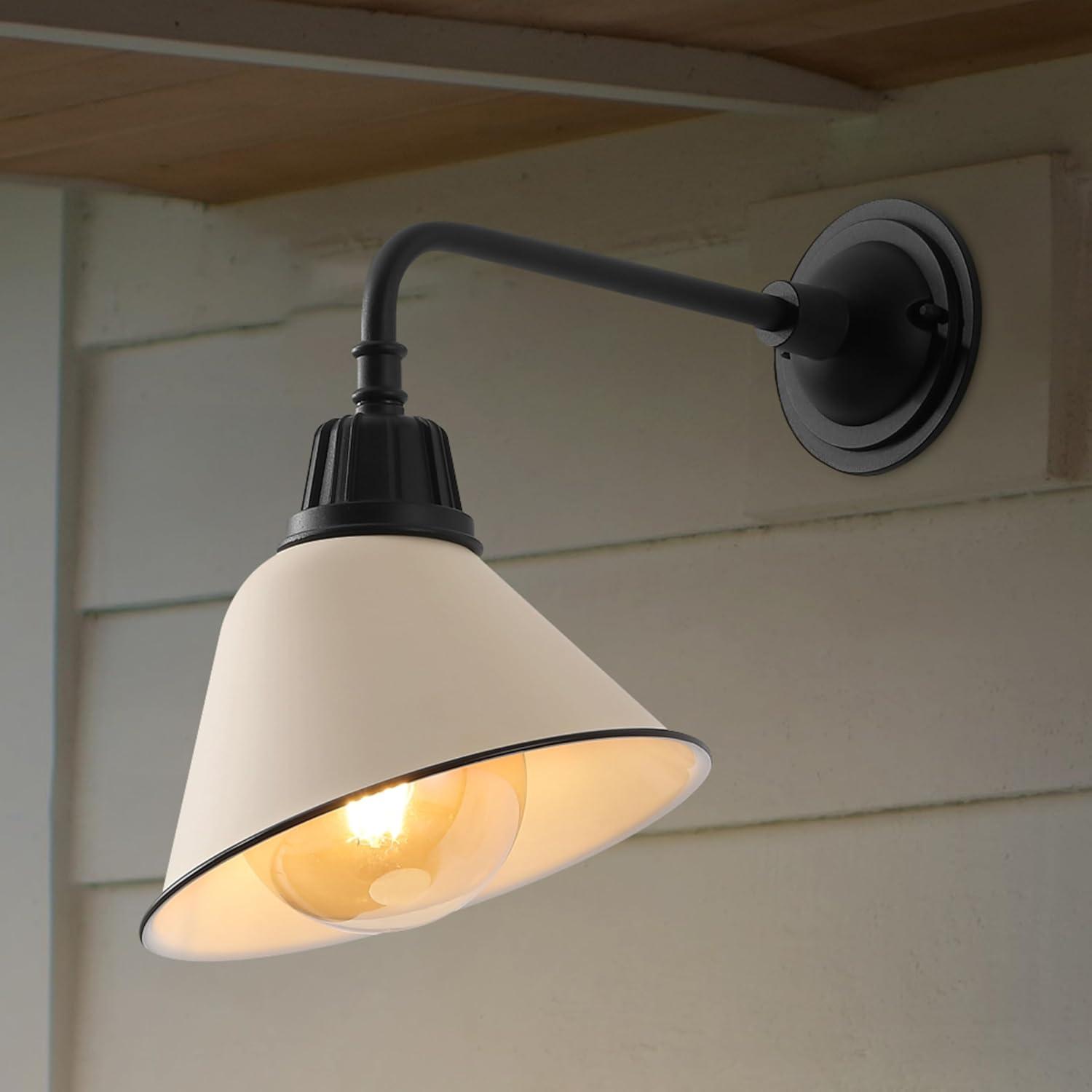 imageJONATHAN Y JYL7612G Croydon 963quot 1Light Farmhouse Industrial IndoorOutdoor Iron LED Gooseneck Arm Outdoor Sconce Metal Bell Shade Vintage Cottage Rustic Porch Patio Yard Barn Wood FinishCopperMatte AlmondBlack