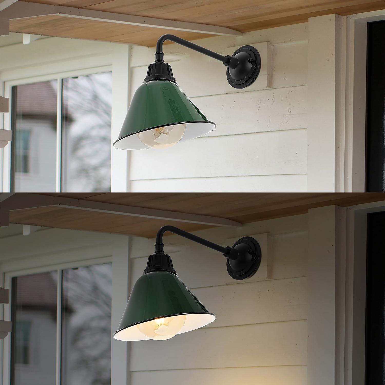 imageJONATHAN Y JYL7612G Croydon 963quot 1Light Farmhouse Industrial IndoorOutdoor Iron LED Gooseneck Arm Outdoor Sconce Metal Bell Shade Vintage Cottage Rustic Porch Patio Yard Barn Wood FinishCopperGreenBlack