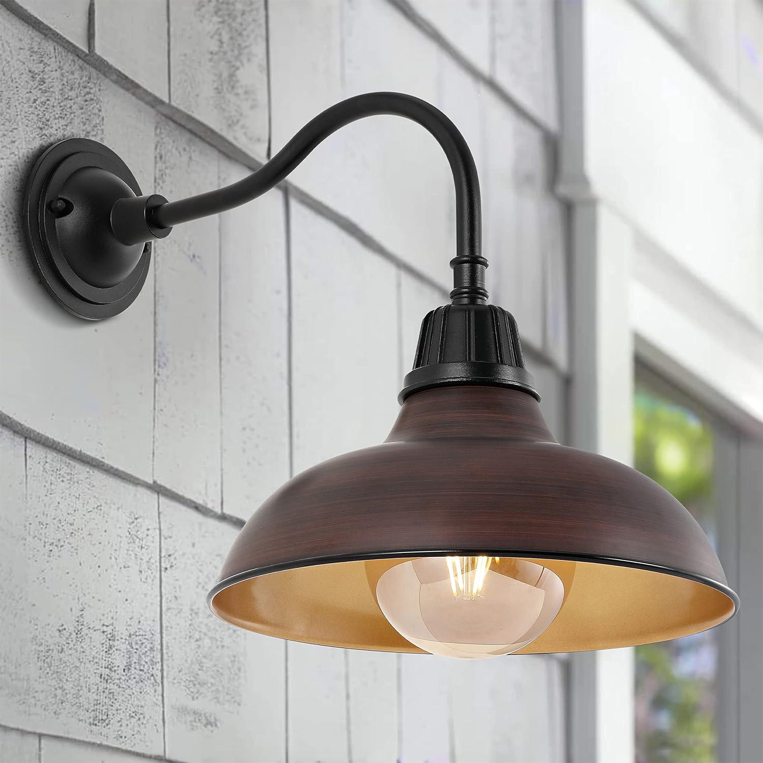 imageJONATHAN Y JYL7613I Aurora 1225quot 1Light Farmhouse Industrial IndoorOutdoor Iron LED Gooseneck Arm Outdoor Sconce for Entryway Lobby Kitchen Bathroom Bedroom Living Room Hallway Matte Olive GreenWood FinishBlack
