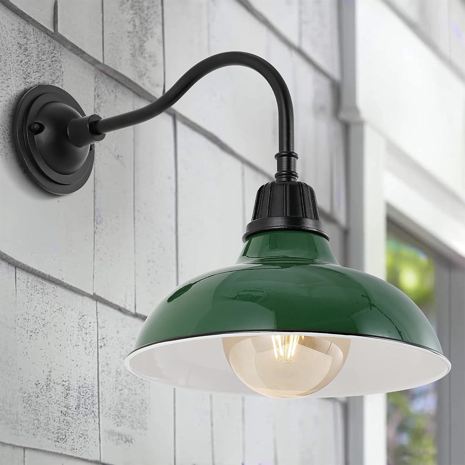 imageJONATHAN Y JYL7613I Aurora 1225quot 1Light Farmhouse Industrial IndoorOutdoor Iron LED Gooseneck Arm Outdoor Sconce for Entryway Lobby Kitchen Bathroom Bedroom Living Room Hallway Matte Olive GreenGreenBlack