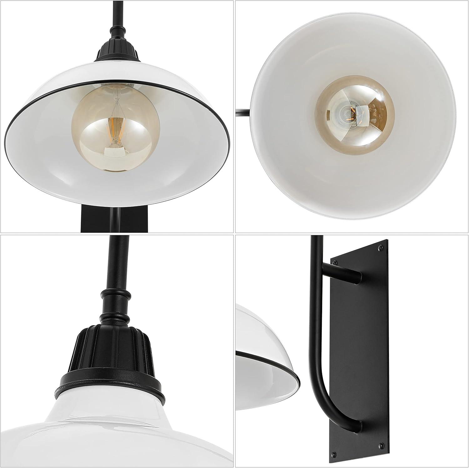 imageJONATHAN Y JYL7614B Stanley 1225quot 1Light Farmhouse Industrial IndoorOutdoor Iron LED Gooseneck Arm Outdoor Sconce Metal Bowl Shade Vintage Cottage Rustic Porch Patio Yard Barn BlackWhiteBlack