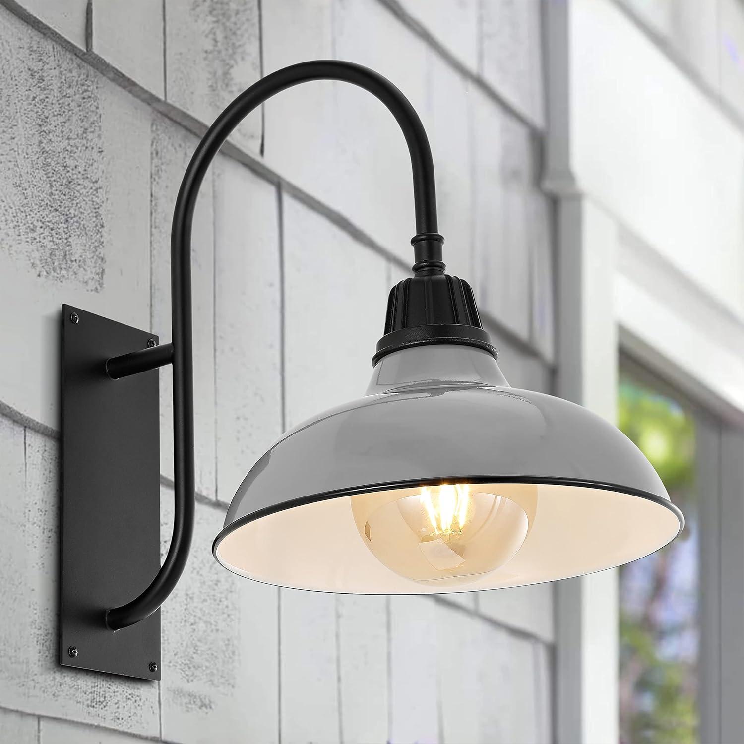 imageJONATHAN Y JYL7614B Stanley 1225quot 1Light Farmhouse Industrial IndoorOutdoor Iron LED Gooseneck Arm Outdoor Sconce Metal Bowl Shade Vintage Cottage Rustic Porch Patio Yard Barn BlackGrayBlack