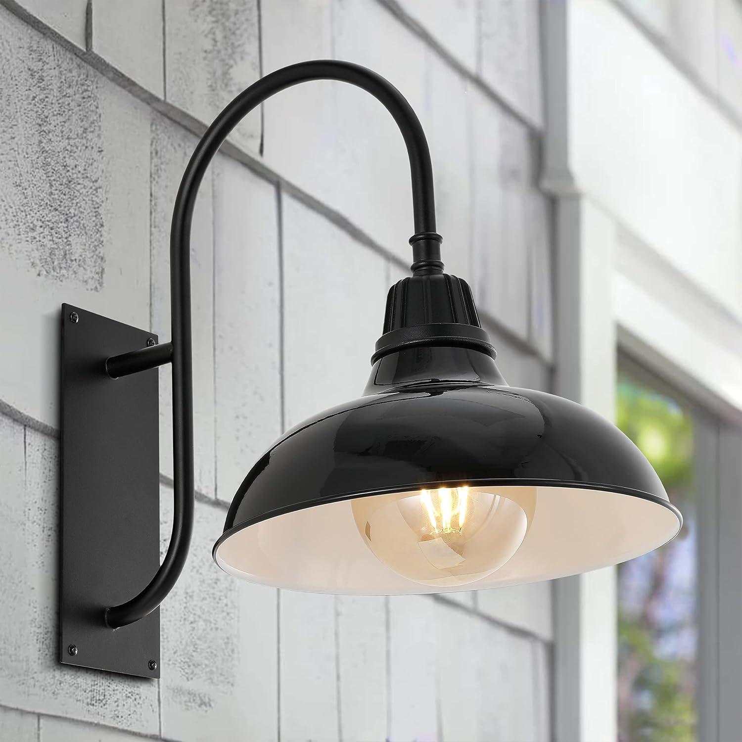 imageJONATHAN Y JYL7614B Stanley 1225quot 1Light Farmhouse Industrial IndoorOutdoor Iron LED Gooseneck Arm Outdoor Sconce Metal Bowl Shade Vintage Cottage Rustic Porch Patio Yard Barn BlackBlack