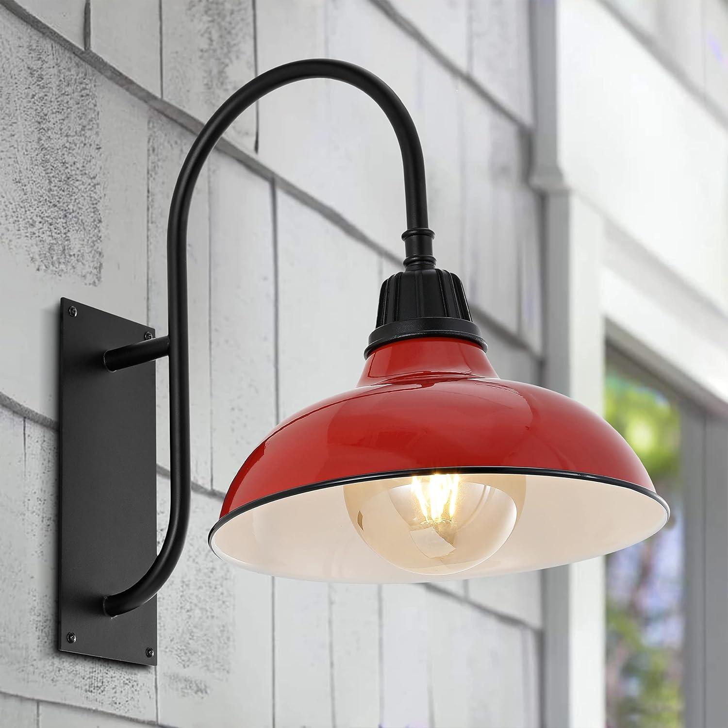 imageJONATHAN Y JYL7614B Stanley 1225quot 1Light Farmhouse Industrial IndoorOutdoor Iron LED Gooseneck Arm Outdoor Sconce Metal Bowl Shade Vintage Cottage Rustic Porch Patio Yard Barn BlackRedBlack