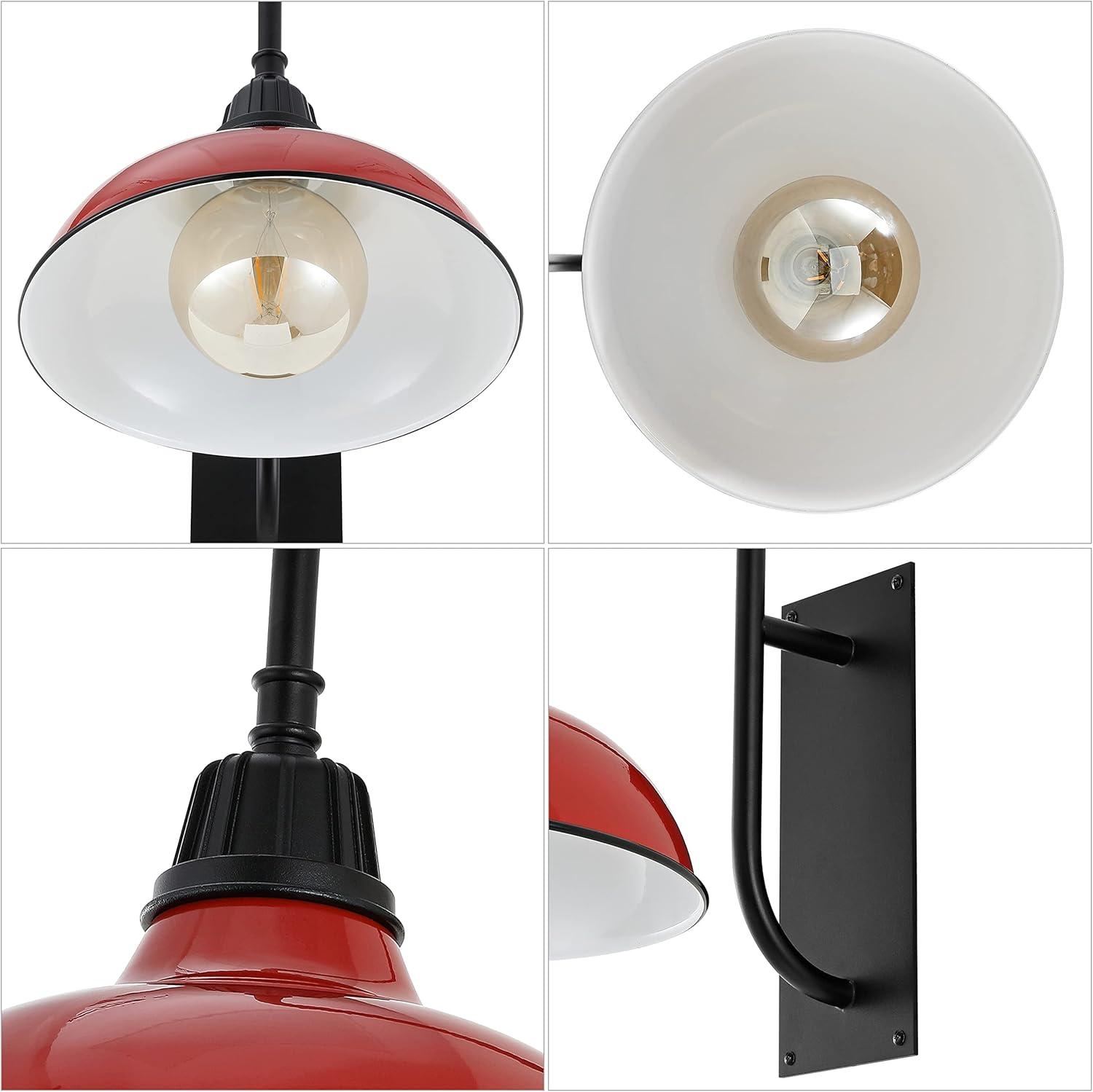 imageJONATHAN Y JYL7614B Stanley 1225quot 1Light Farmhouse Industrial IndoorOutdoor Iron LED Gooseneck Arm Outdoor Sconce Metal Bowl Shade Vintage Cottage Rustic Porch Patio Yard Barn BlackRedBlack