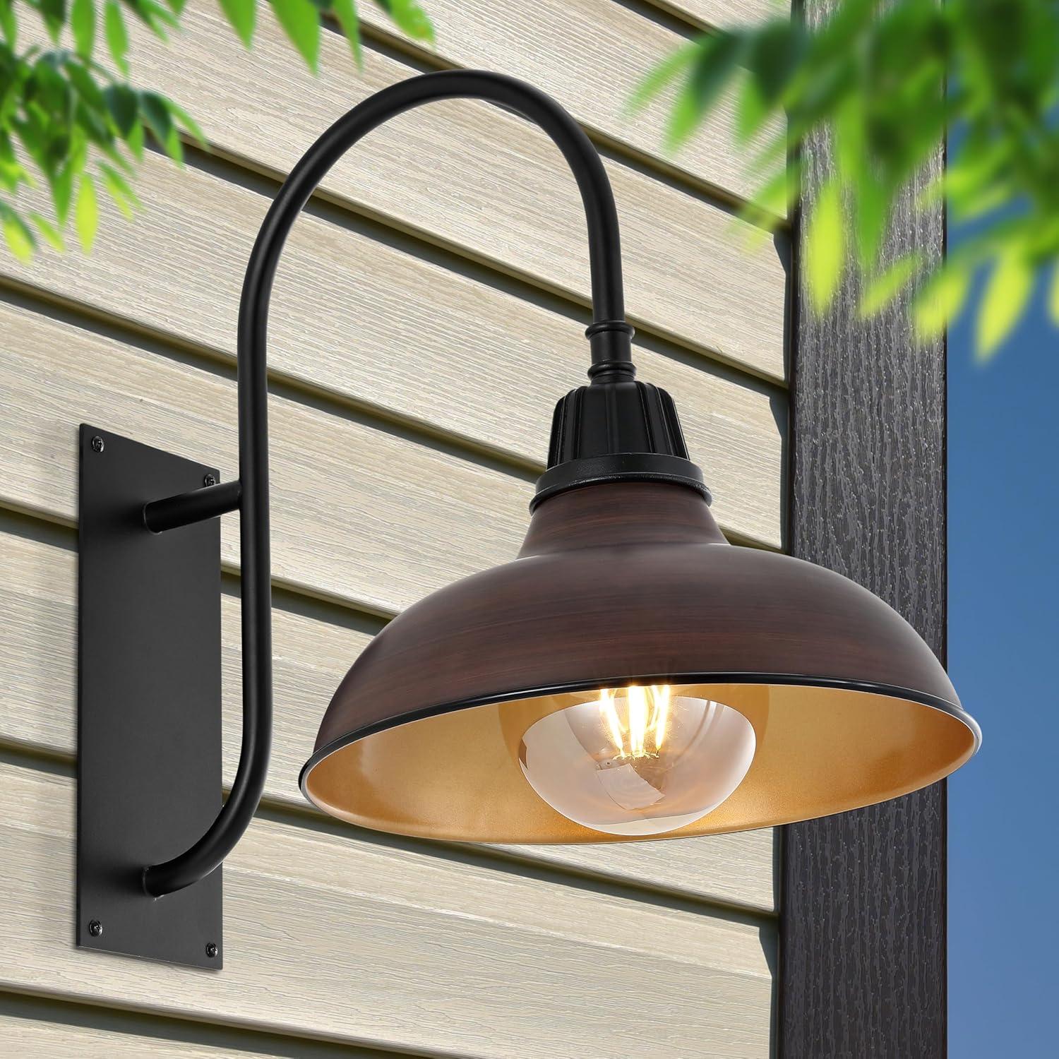 imageJONATHAN Y JYL7614B Stanley 1225quot 1Light Farmhouse Industrial IndoorOutdoor Iron LED Gooseneck Arm Outdoor Sconce Metal Bowl Shade Vintage Cottage Rustic Porch Patio Yard Barn BlackWood FinishBlack