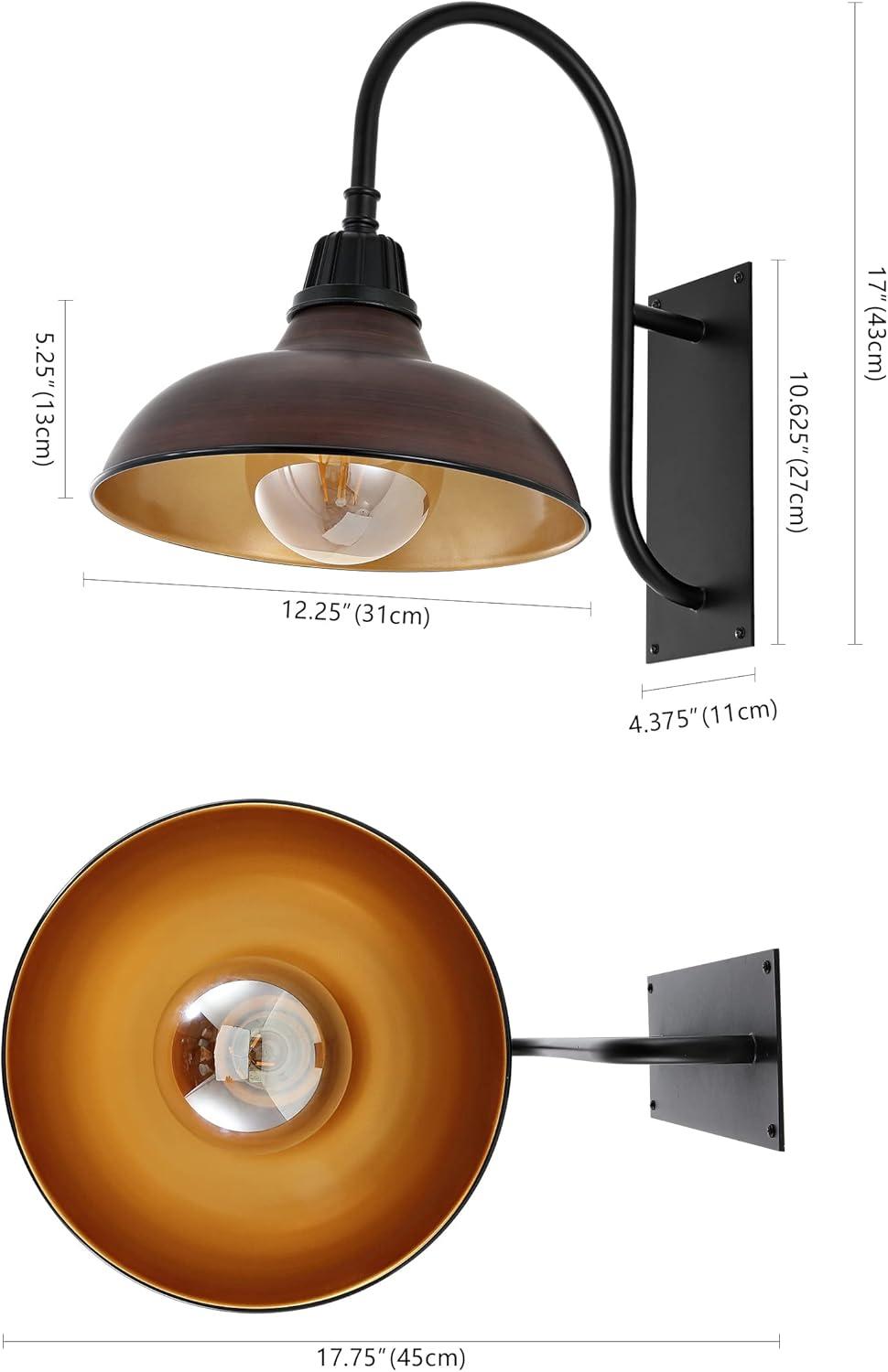 imageJONATHAN Y JYL7614B Stanley 1225quot 1Light Farmhouse Industrial IndoorOutdoor Iron LED Gooseneck Arm Outdoor Sconce Metal Bowl Shade Vintage Cottage Rustic Porch Patio Yard Barn BlackWood FinishBlack