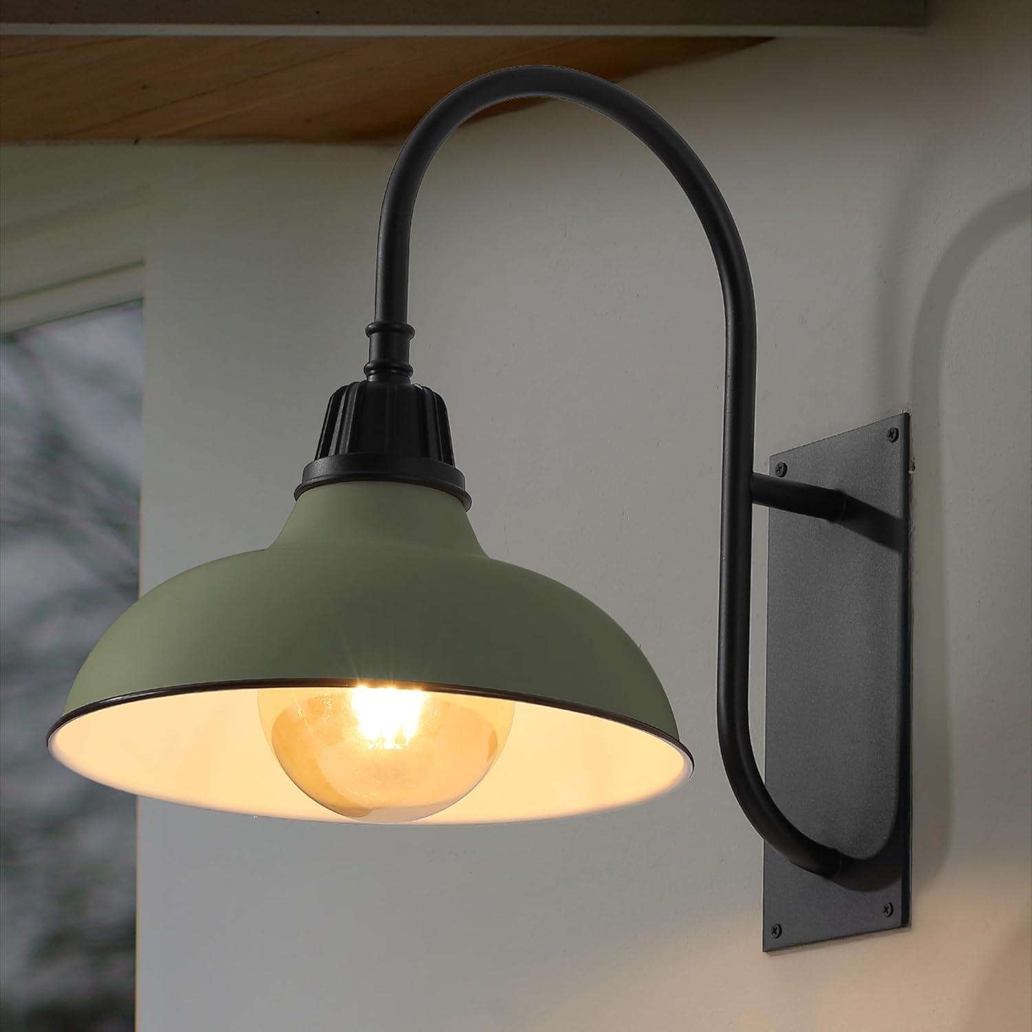 imageJONATHAN Y JYL7614B Stanley 1225quot 1Light Farmhouse Industrial IndoorOutdoor Iron LED Gooseneck Arm Outdoor Sconce Metal Bowl Shade Vintage Cottage Rustic Porch Patio Yard Barn BlackMatte Olive GreenBlack