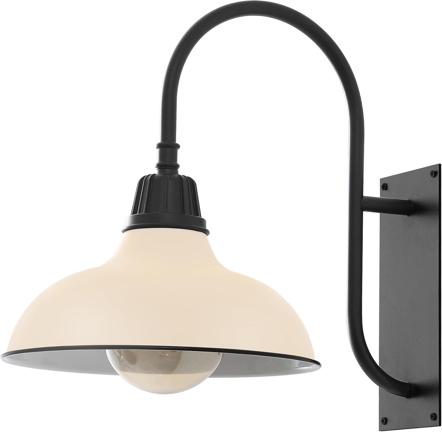 imageJONATHAN Y JYL7614B Stanley 1225quot 1Light Farmhouse Industrial IndoorOutdoor Iron LED Gooseneck Arm Outdoor Sconce Metal Bowl Shade Vintage Cottage Rustic Porch Patio Yard Barn BlackMatte AlmondBlack