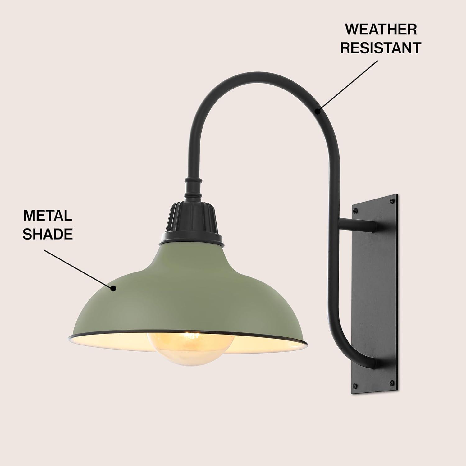 imageJONATHAN Y JYL7614B Stanley 1225quot 1Light Farmhouse Industrial IndoorOutdoor Iron LED Gooseneck Arm Outdoor Sconce Metal Bowl Shade Vintage Cottage Rustic Porch Patio Yard Barn BlackMatte Olive GreenBlack