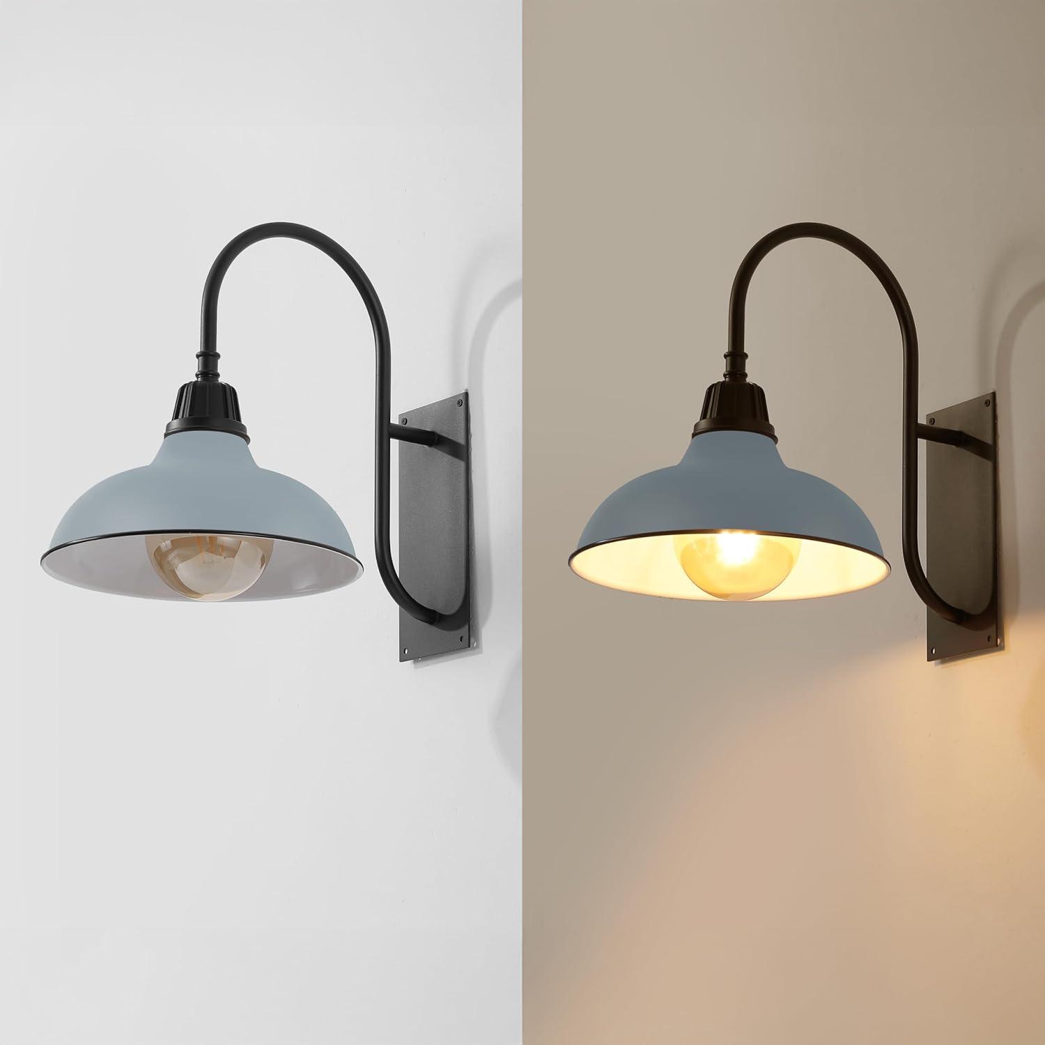 imageJONATHAN Y JYL7614B Stanley 1225quot 1Light Farmhouse Industrial IndoorOutdoor Iron LED Gooseneck Arm Outdoor Sconce Metal Bowl Shade Vintage Cottage Rustic Porch Patio Yard Barn BlackMatte Silver BlueBlack