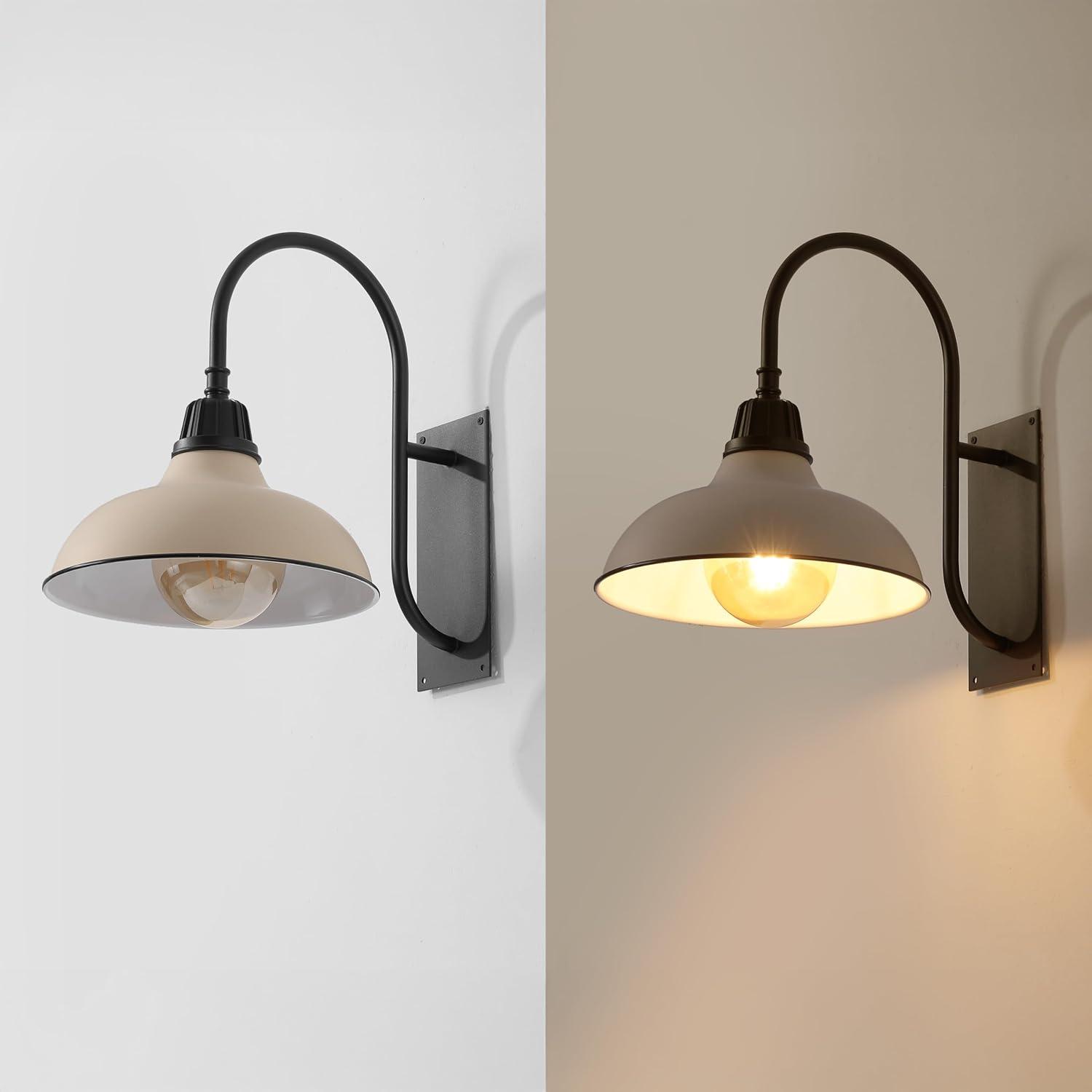 imageJONATHAN Y JYL7614B Stanley 1225quot 1Light Farmhouse Industrial IndoorOutdoor Iron LED Gooseneck Arm Outdoor Sconce Metal Bowl Shade Vintage Cottage Rustic Porch Patio Yard Barn BlackMatte AlmondBlack