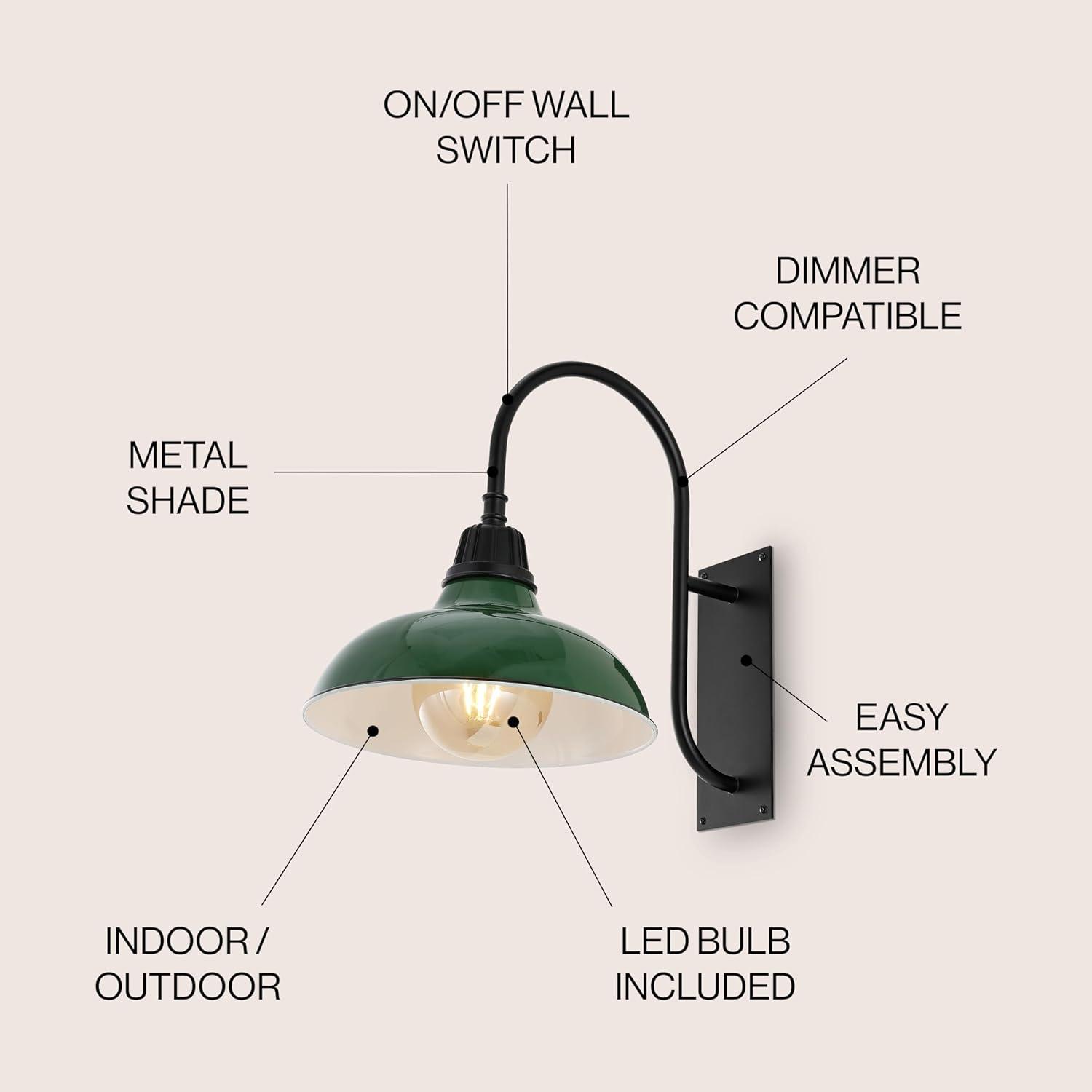 imageJONATHAN Y JYL7614B Stanley 1225quot 1Light Farmhouse Industrial IndoorOutdoor Iron LED Gooseneck Arm Outdoor Sconce Metal Bowl Shade Vintage Cottage Rustic Porch Patio Yard Barn BlackGreenBlack