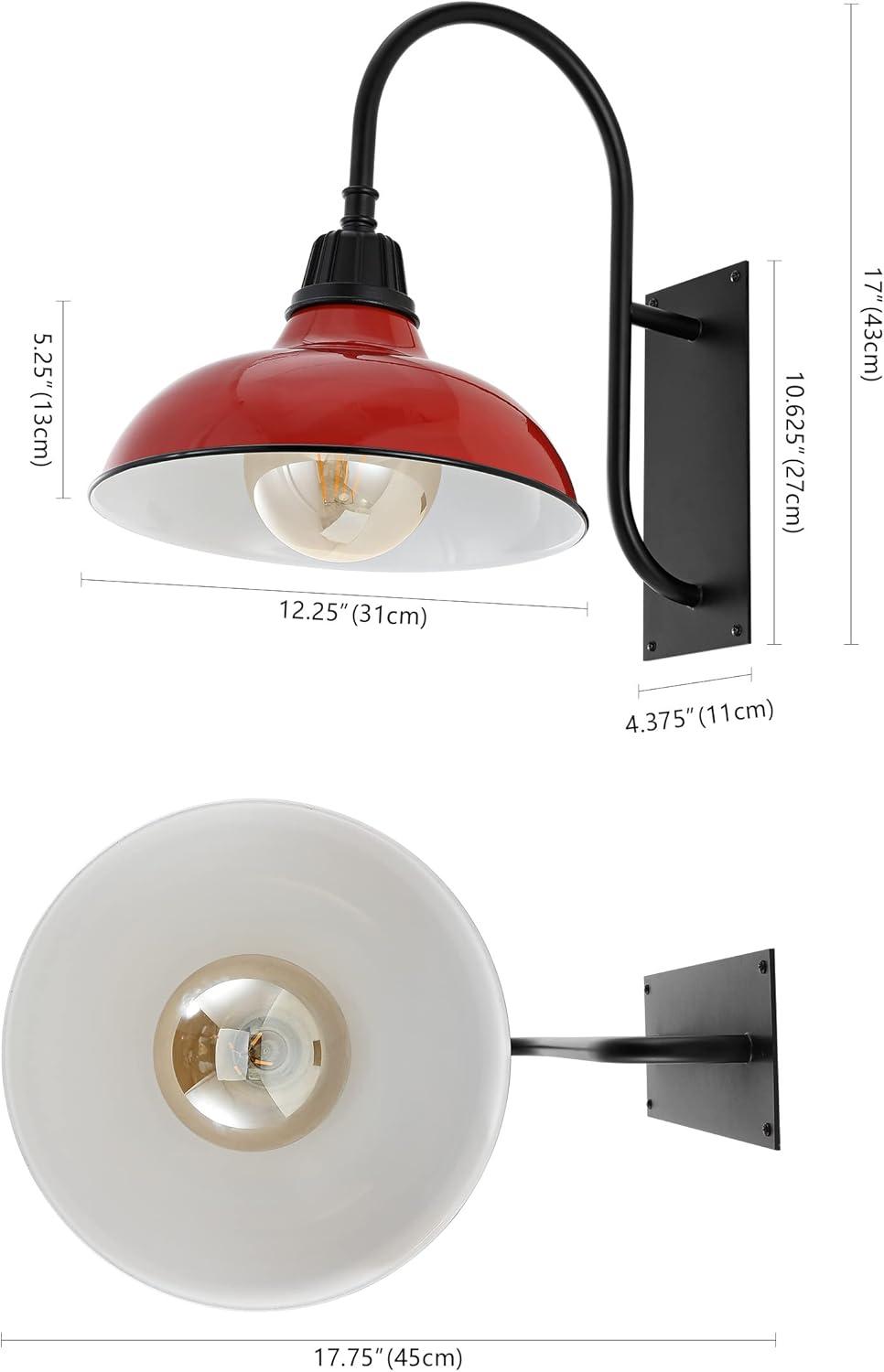 imageJONATHAN Y JYL7614B Stanley 1225quot 1Light Farmhouse Industrial IndoorOutdoor Iron LED Gooseneck Arm Outdoor Sconce Metal Bowl Shade Vintage Cottage Rustic Porch Patio Yard Barn BlackRedBlack