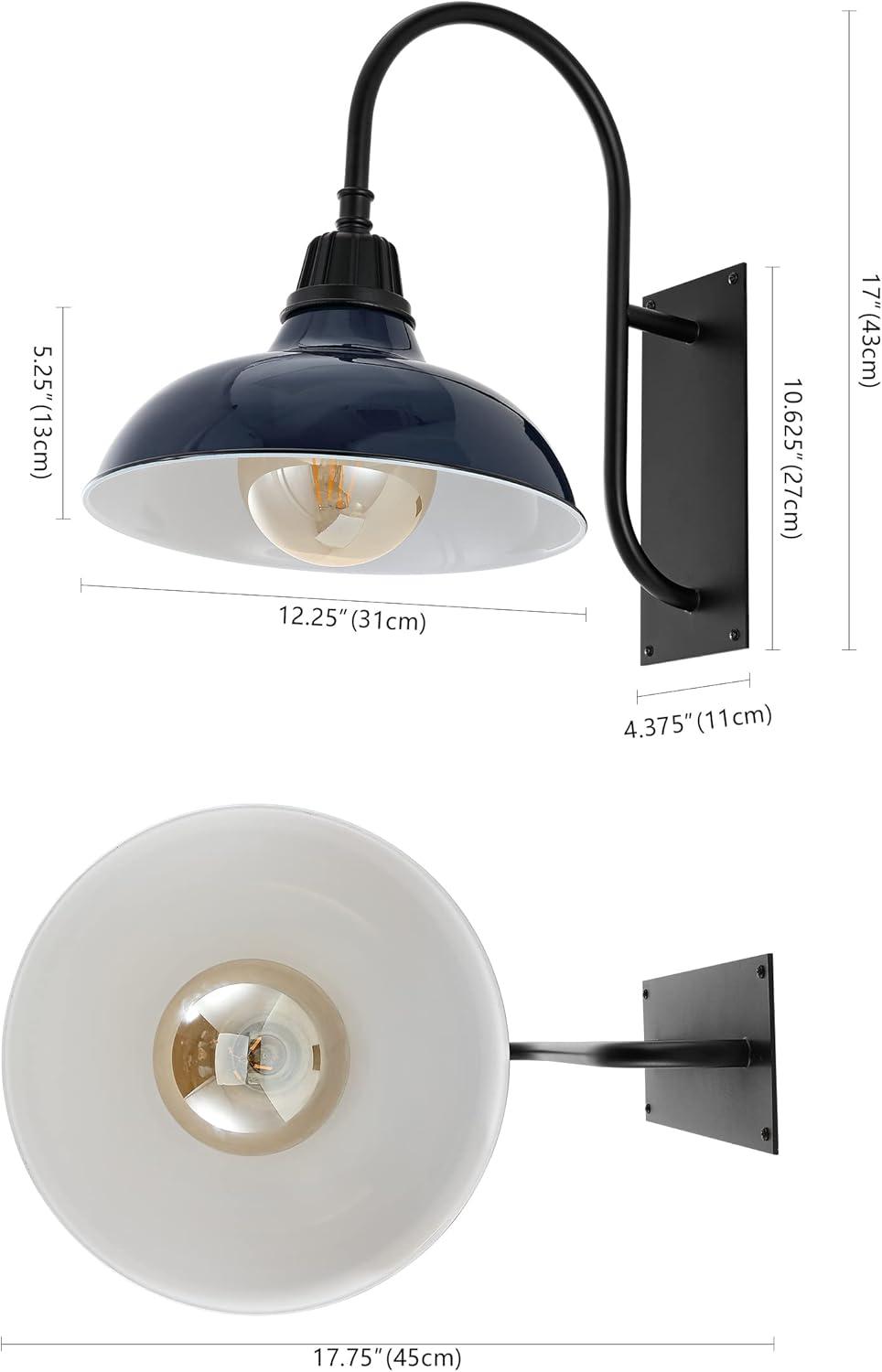 imageJONATHAN Y JYL7614B Stanley 1225quot 1Light Farmhouse Industrial IndoorOutdoor Iron LED Gooseneck Arm Outdoor Sconce Metal Bowl Shade Vintage Cottage Rustic Porch Patio Yard Barn BlackNavyBlack