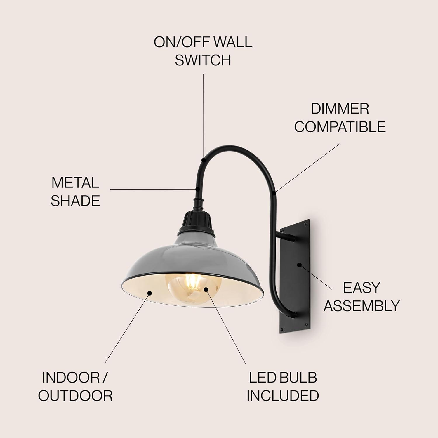 imageJONATHAN Y JYL7614B Stanley 1225quot 1Light Farmhouse Industrial IndoorOutdoor Iron LED Gooseneck Arm Outdoor Sconce Metal Bowl Shade Vintage Cottage Rustic Porch Patio Yard Barn BlackGrayBlack