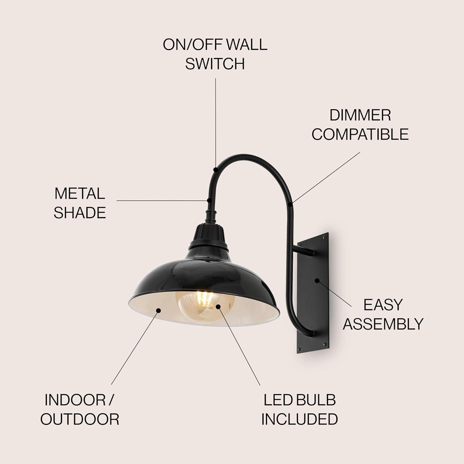 imageJONATHAN Y JYL7614B Stanley 1225quot 1Light Farmhouse Industrial IndoorOutdoor Iron LED Gooseneck Arm Outdoor Sconce Metal Bowl Shade Vintage Cottage Rustic Porch Patio Yard Barn BlackBlack