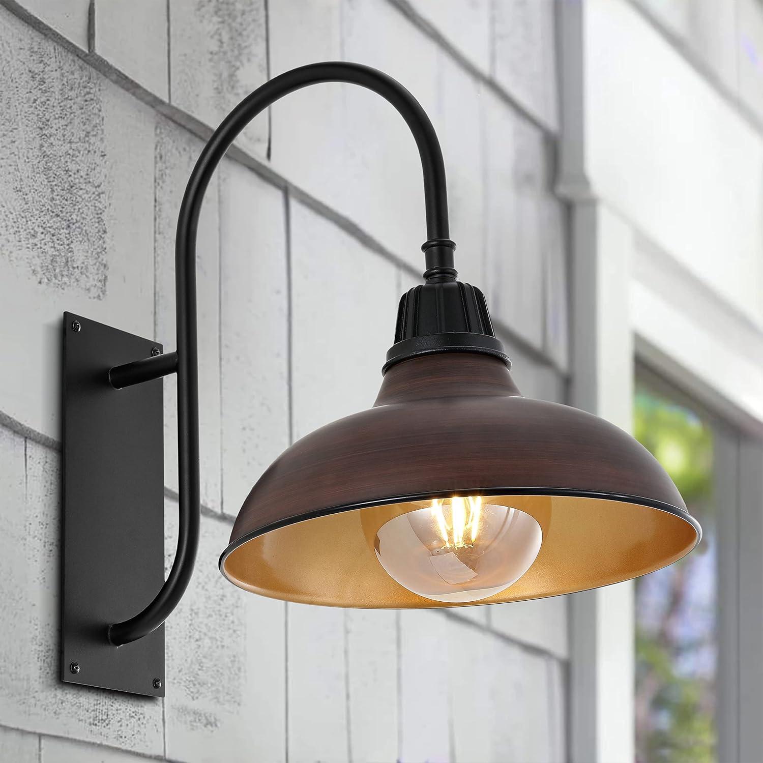 imageJONATHAN Y JYL7614B Stanley 1225quot 1Light Farmhouse Industrial IndoorOutdoor Iron LED Gooseneck Arm Outdoor Sconce Metal Bowl Shade Vintage Cottage Rustic Porch Patio Yard Barn BlackWood FinishBlack