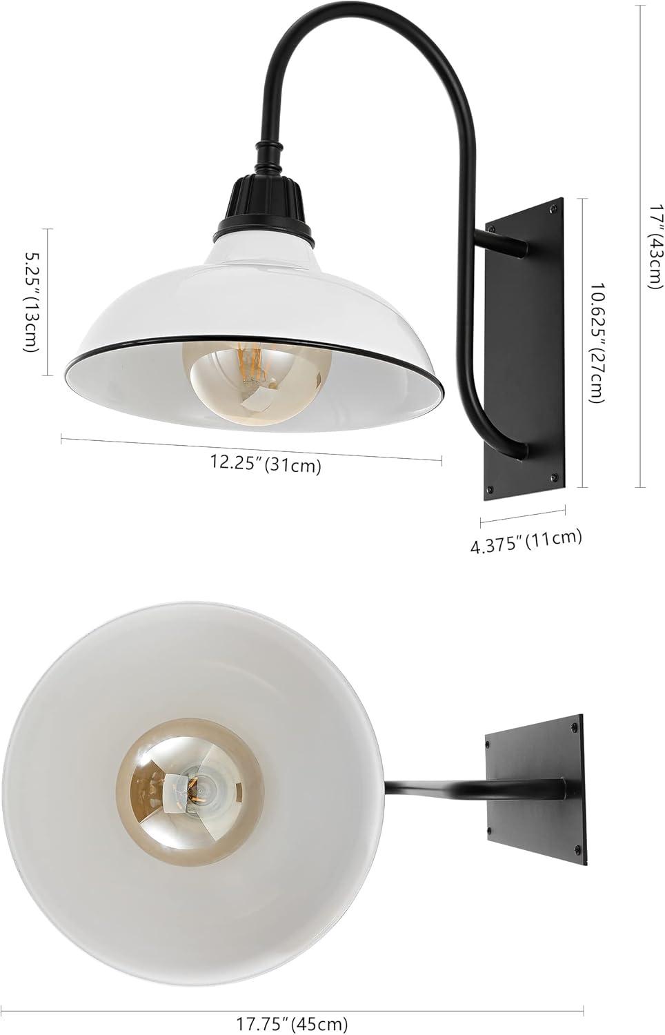 imageJONATHAN Y JYL7614B Stanley 1225quot 1Light Farmhouse Industrial IndoorOutdoor Iron LED Gooseneck Arm Outdoor Sconce Metal Bowl Shade Vintage Cottage Rustic Porch Patio Yard Barn BlackWhiteBlack