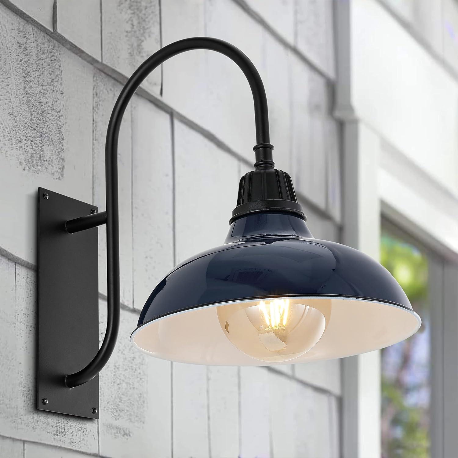 imageJONATHAN Y JYL7614B Stanley 1225quot 1Light Farmhouse Industrial IndoorOutdoor Iron LED Gooseneck Arm Outdoor Sconce Metal Bowl Shade Vintage Cottage Rustic Porch Patio Yard Barn BlackNavyBlack