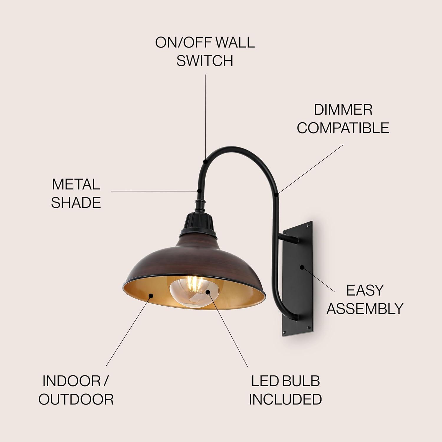 imageJONATHAN Y JYL7614B Stanley 1225quot 1Light Farmhouse Industrial IndoorOutdoor Iron LED Gooseneck Arm Outdoor Sconce Metal Bowl Shade Vintage Cottage Rustic Porch Patio Yard Barn BlackWood FinishBlack