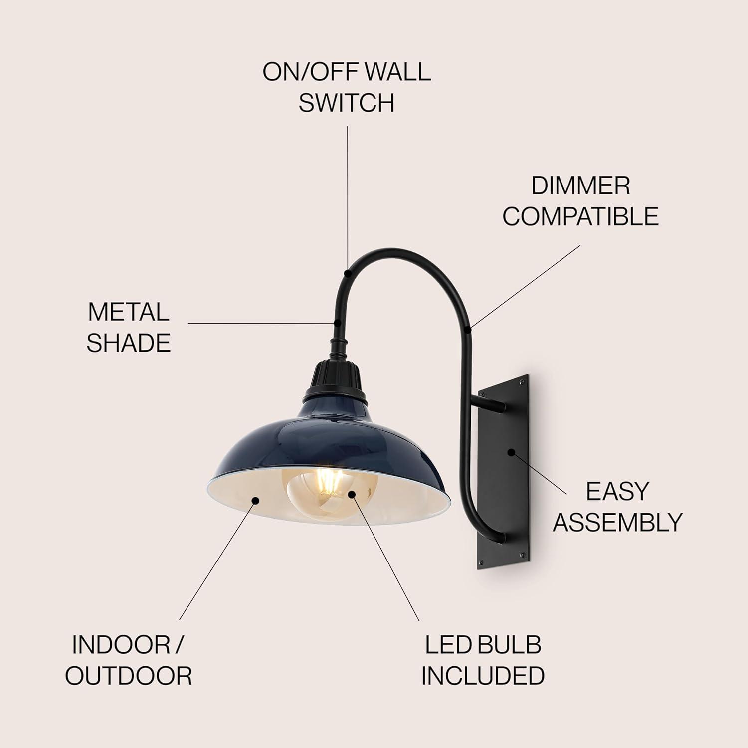 imageJONATHAN Y JYL7614B Stanley 1225quot 1Light Farmhouse Industrial IndoorOutdoor Iron LED Gooseneck Arm Outdoor Sconce Metal Bowl Shade Vintage Cottage Rustic Porch Patio Yard Barn BlackNavyBlack