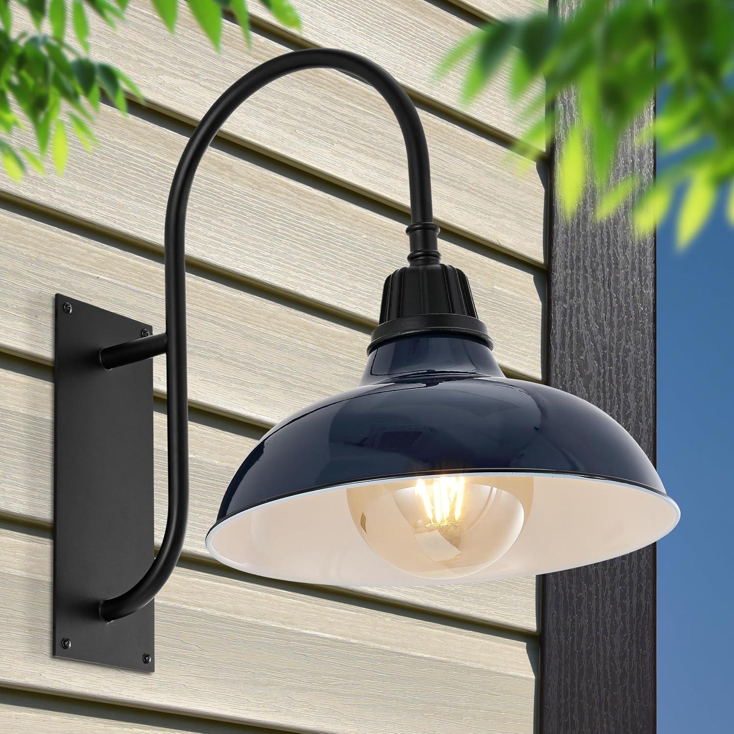 imageJONATHAN Y JYL7614B Stanley 1225quot 1Light Farmhouse Industrial IndoorOutdoor Iron LED Gooseneck Arm Outdoor Sconce Metal Bowl Shade Vintage Cottage Rustic Porch Patio Yard Barn BlackNavyBlack