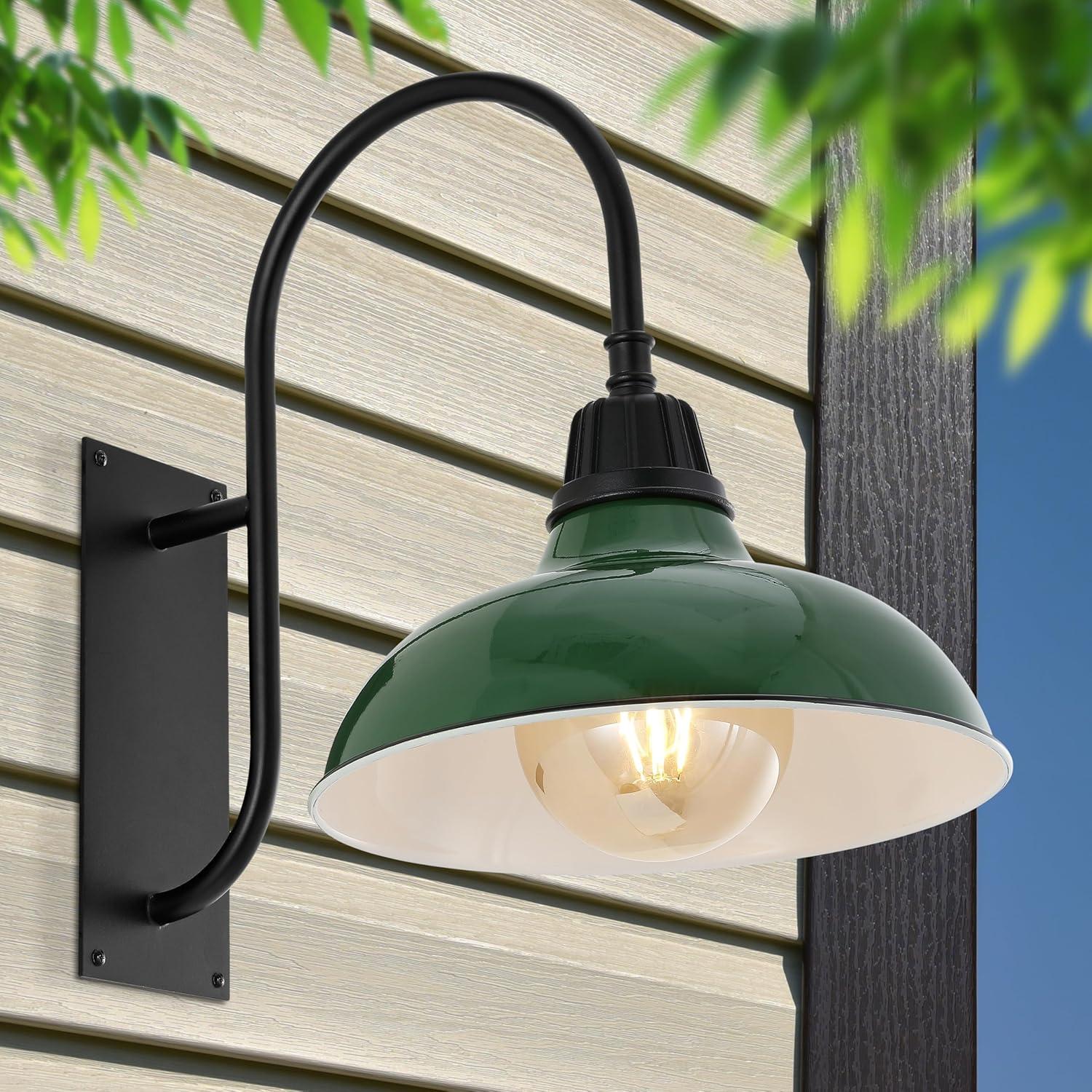 imageJONATHAN Y JYL7614B Stanley 1225quot 1Light Farmhouse Industrial IndoorOutdoor Iron LED Gooseneck Arm Outdoor Sconce Metal Bowl Shade Vintage Cottage Rustic Porch Patio Yard Barn BlackGreenBlack