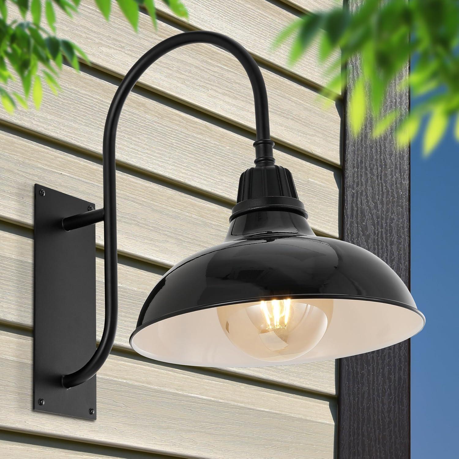 imageJONATHAN Y JYL7614B Stanley 1225quot 1Light Farmhouse Industrial IndoorOutdoor Iron LED Gooseneck Arm Outdoor Sconce Metal Bowl Shade Vintage Cottage Rustic Porch Patio Yard Barn BlackBlack