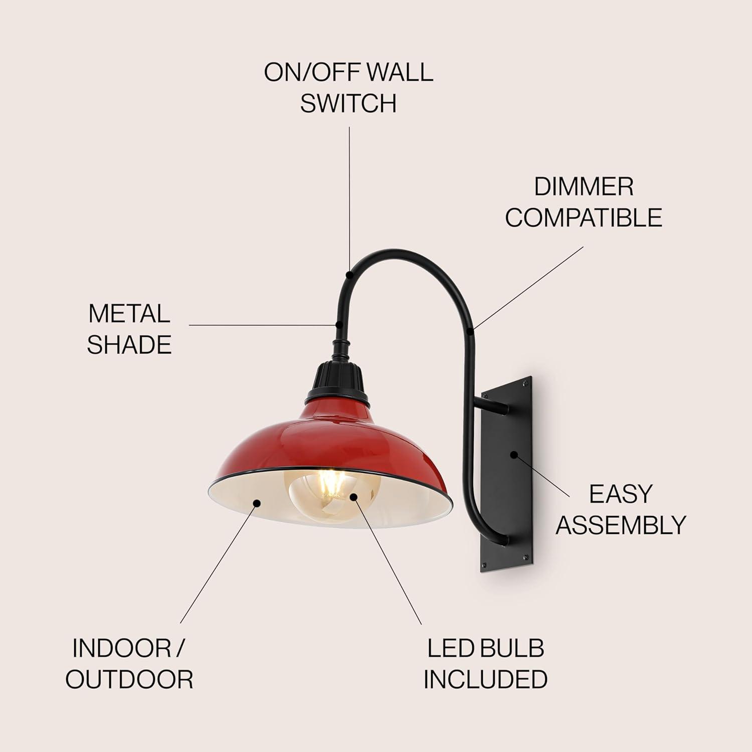 imageJONATHAN Y JYL7614B Stanley 1225quot 1Light Farmhouse Industrial IndoorOutdoor Iron LED Gooseneck Arm Outdoor Sconce Metal Bowl Shade Vintage Cottage Rustic Porch Patio Yard Barn BlackRedBlack