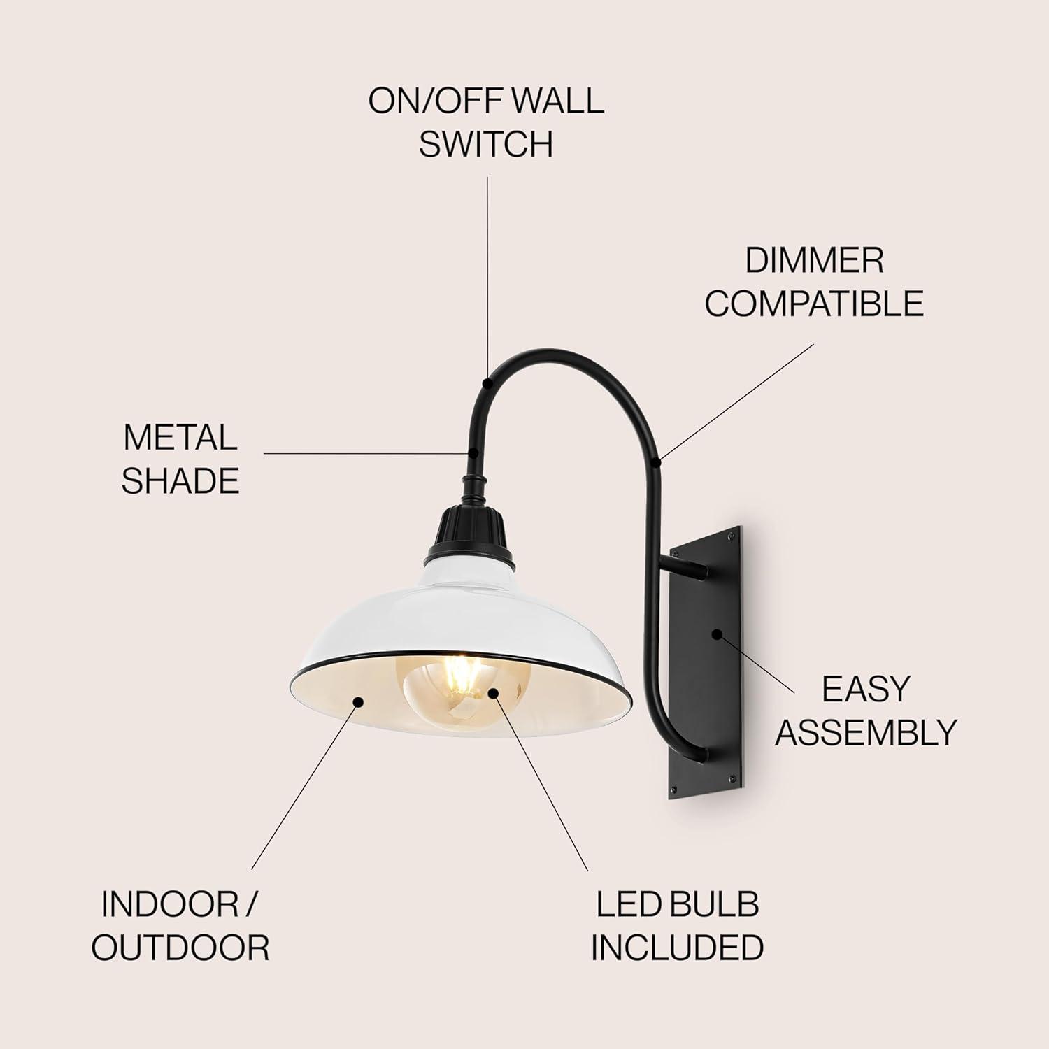 imageJONATHAN Y JYL7614B Stanley 1225quot 1Light Farmhouse Industrial IndoorOutdoor Iron LED Gooseneck Arm Outdoor Sconce Metal Bowl Shade Vintage Cottage Rustic Porch Patio Yard Barn BlackWhiteBlack